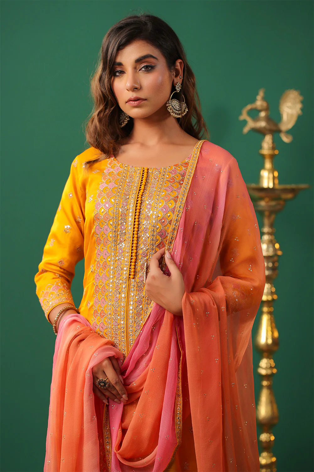 Mustard Color Embroidered Silk Unstitched Suit Material - Image 11
