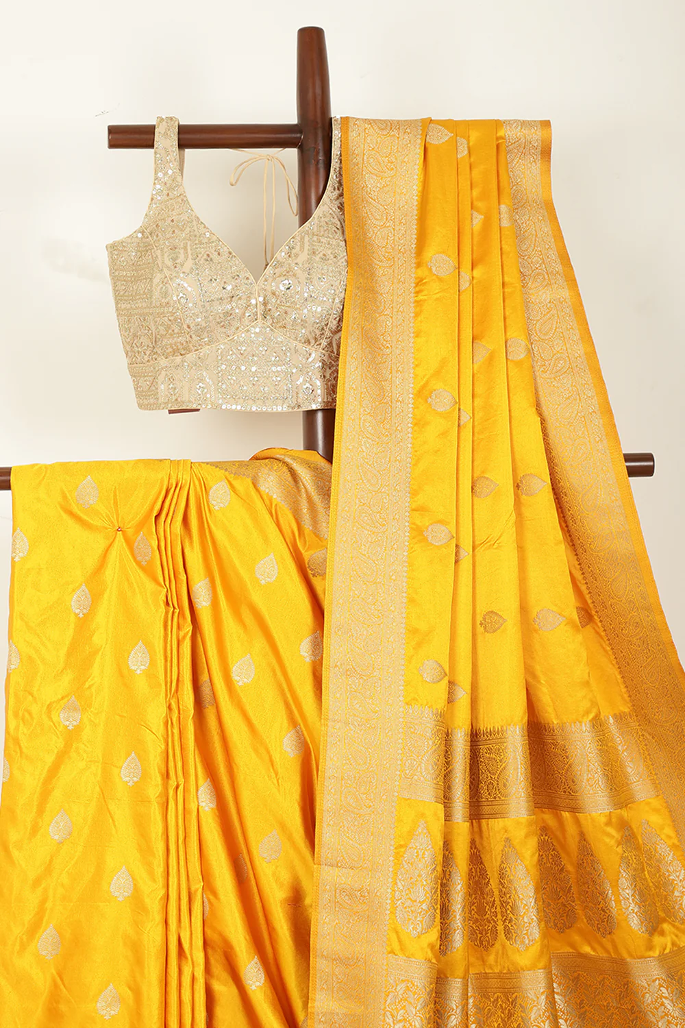 Mustard Color South Silk Zari Woven Saree - Image 3