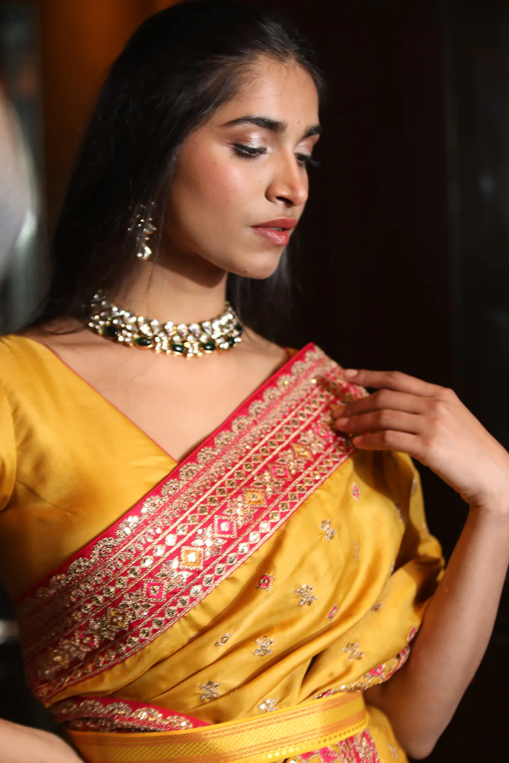Mustard Colour Embroidery Silk Saree - Image 10