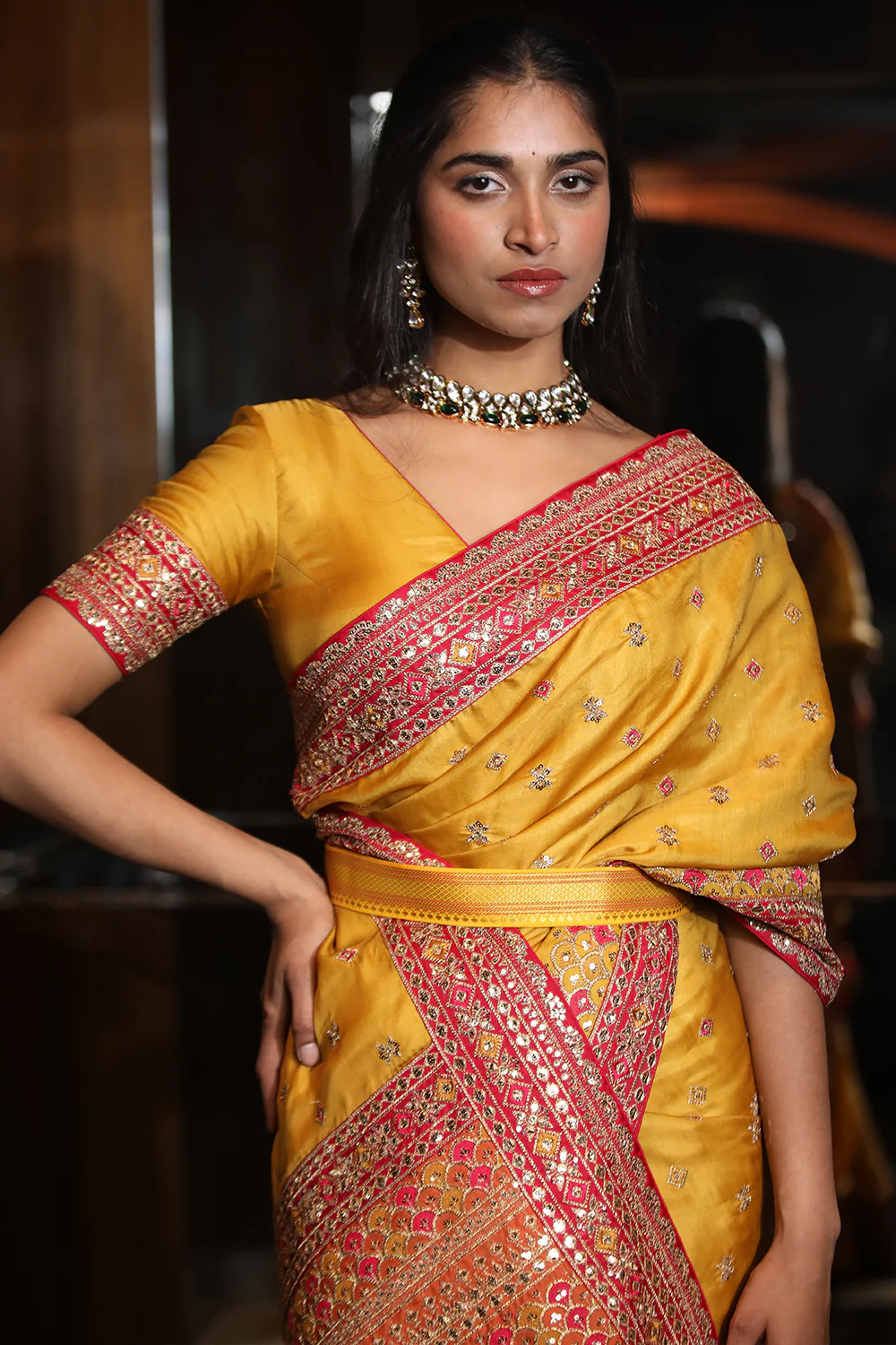 Mustard Colour Embroidery Silk Saree - Image 8