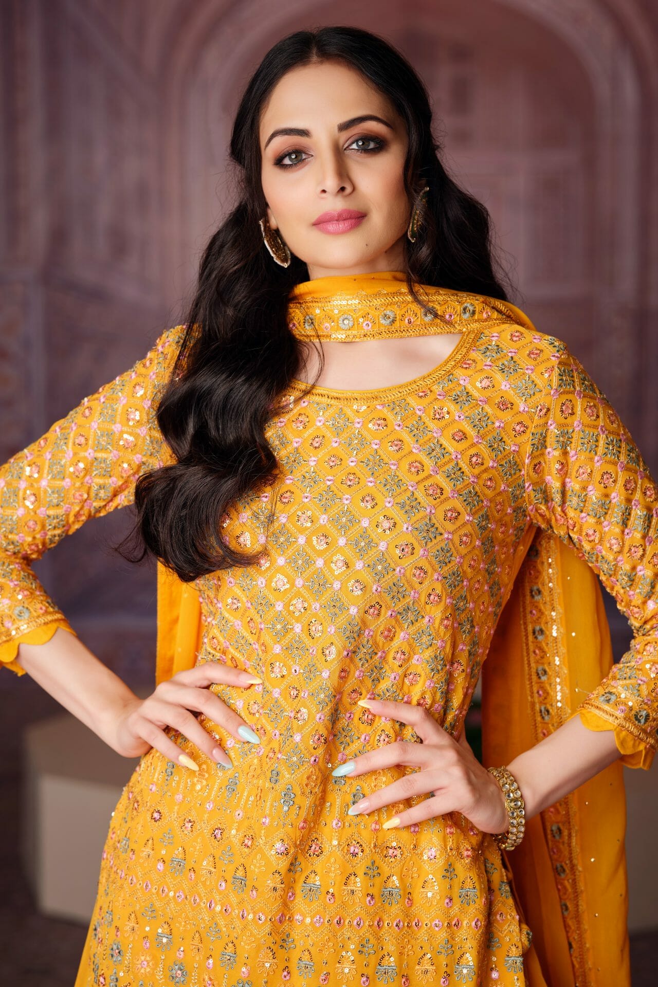 Mustard Colour Georgette Skirt Suit - Image 3
