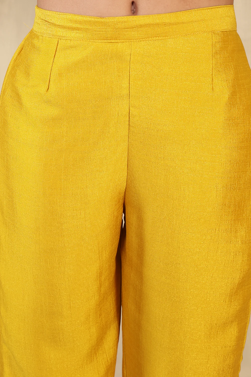 Mustard Crepe Silk Neck Embroidered Suit - Image 7