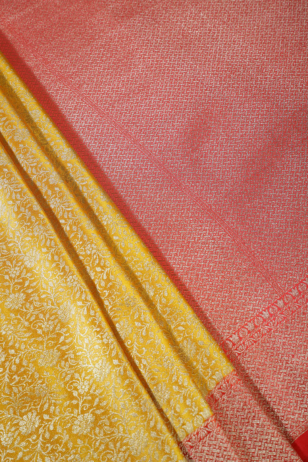Mustard Floral Zari Woven Sarees - Image 2