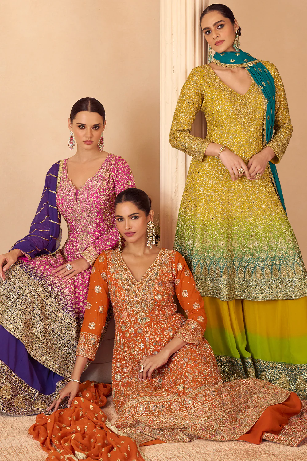 Mustard Georgette Zari And Sequins Embroidered Suit With Embroidered Palazzo - Image 4