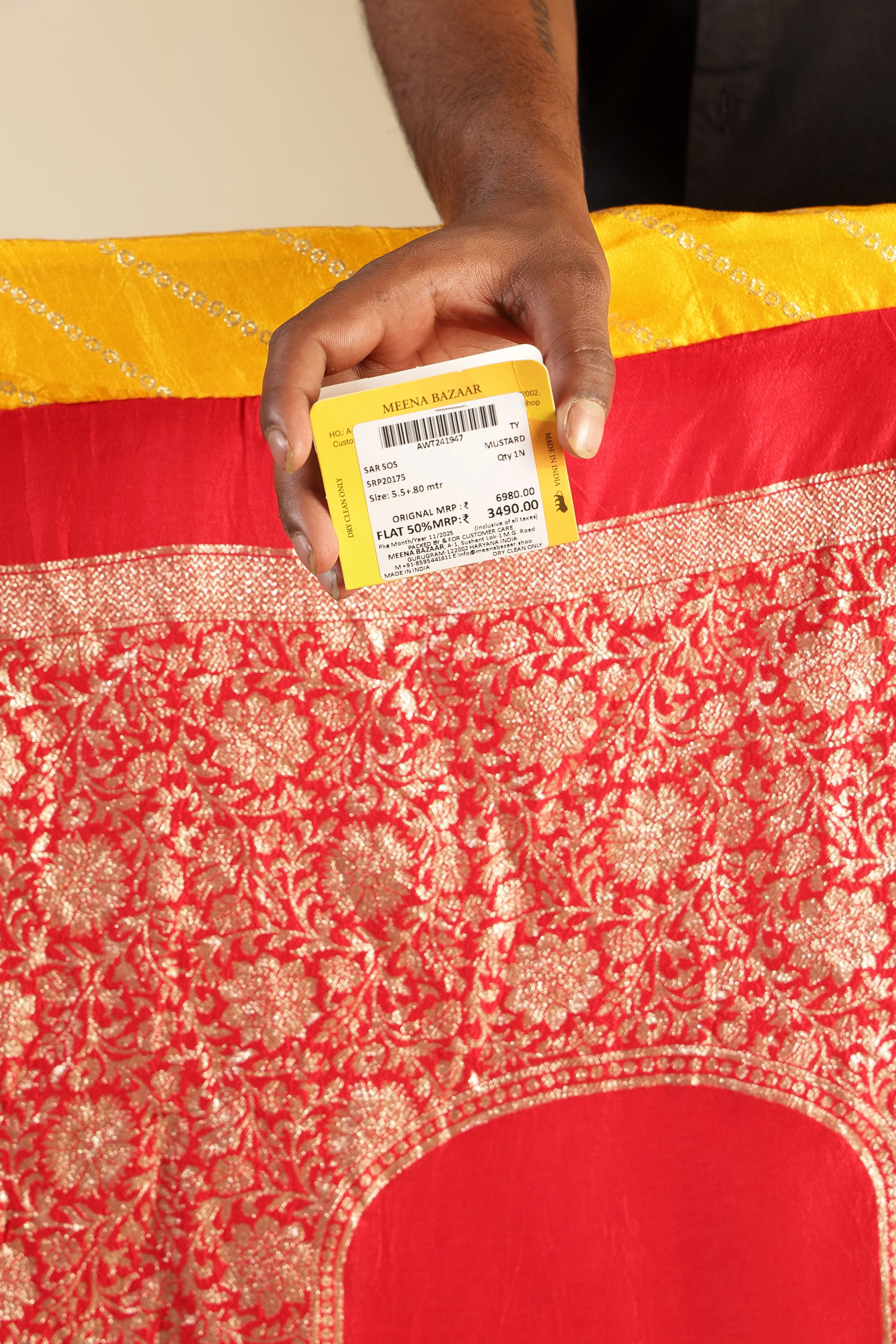 Mustard Modal Silk Saree with Zari Pinstripes - Image 11