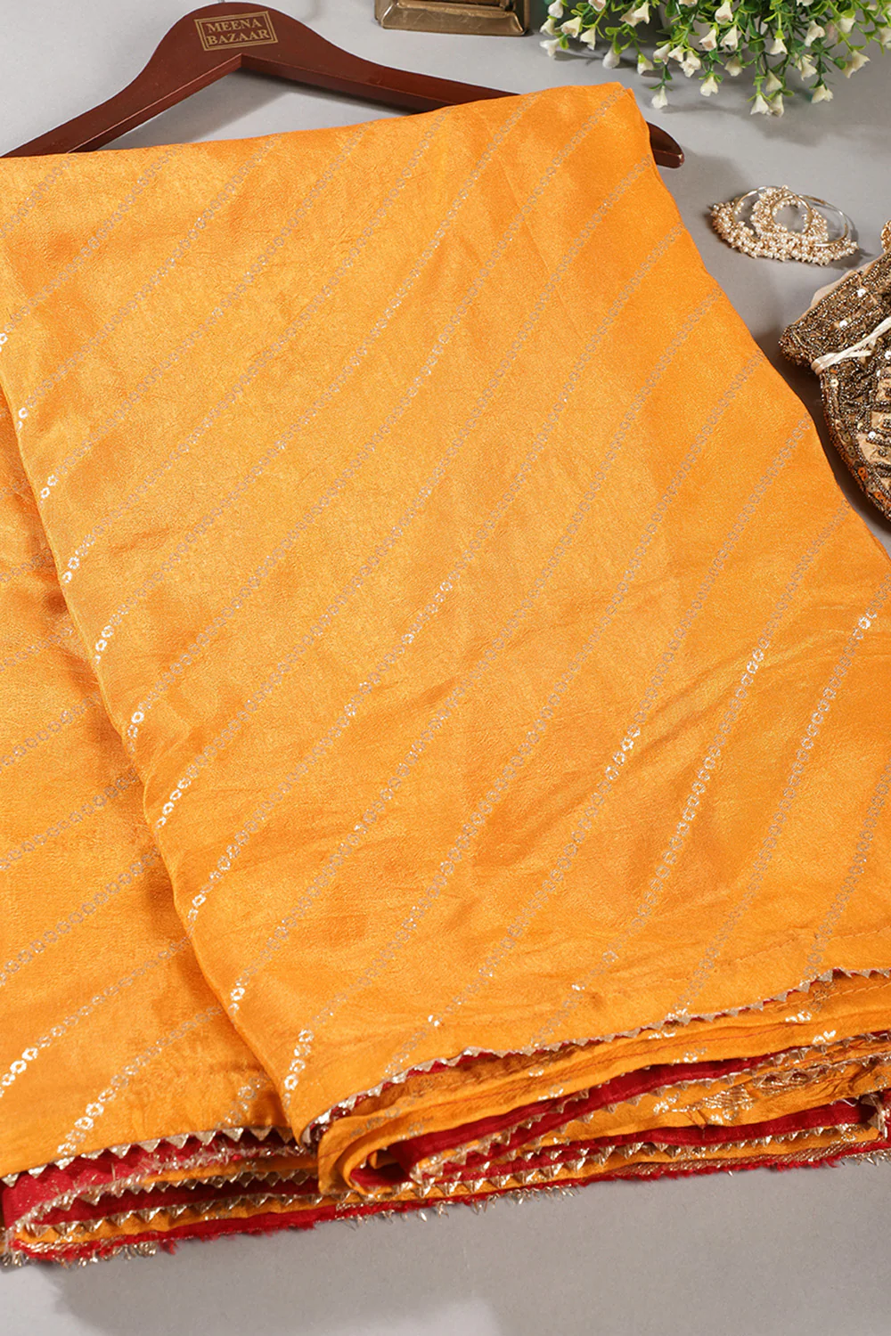 Mustard Modal Silk Saree with Zari Pinstripes - Image 6