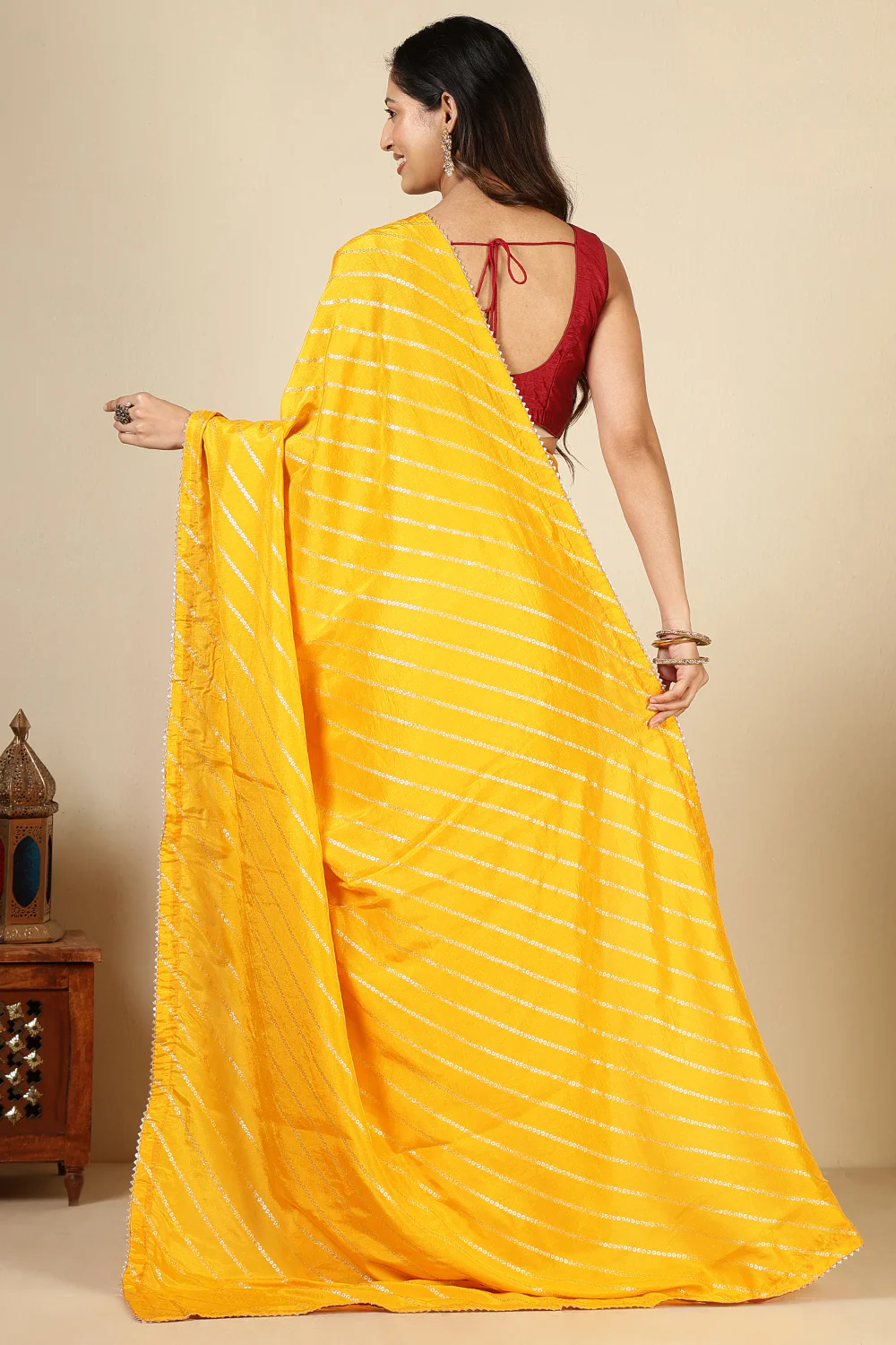 Mustard Modal Silk Saree with Zari Pinstripes - Image 7