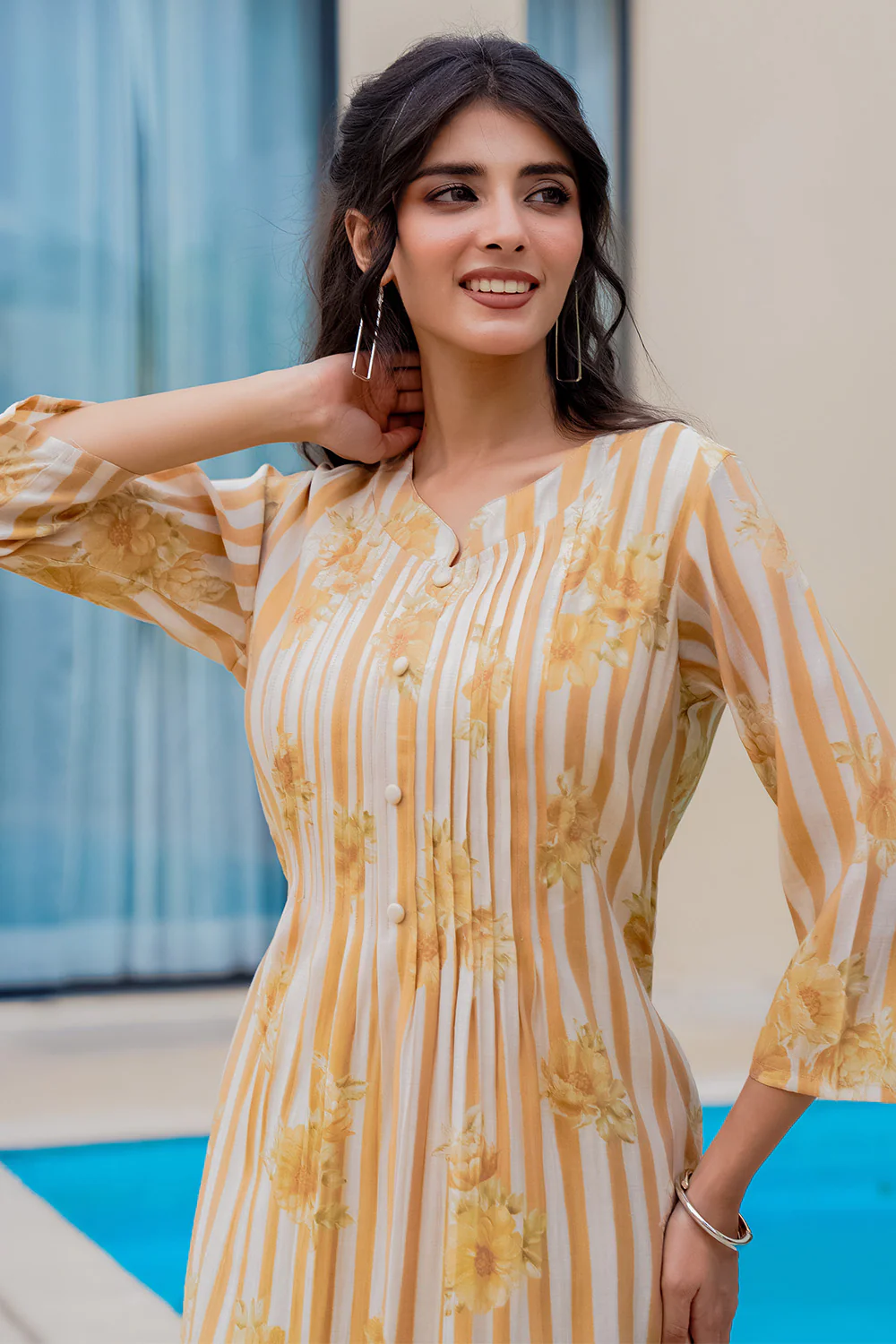 Mustard Muslin Floral Printed Kurta Set - Image 10