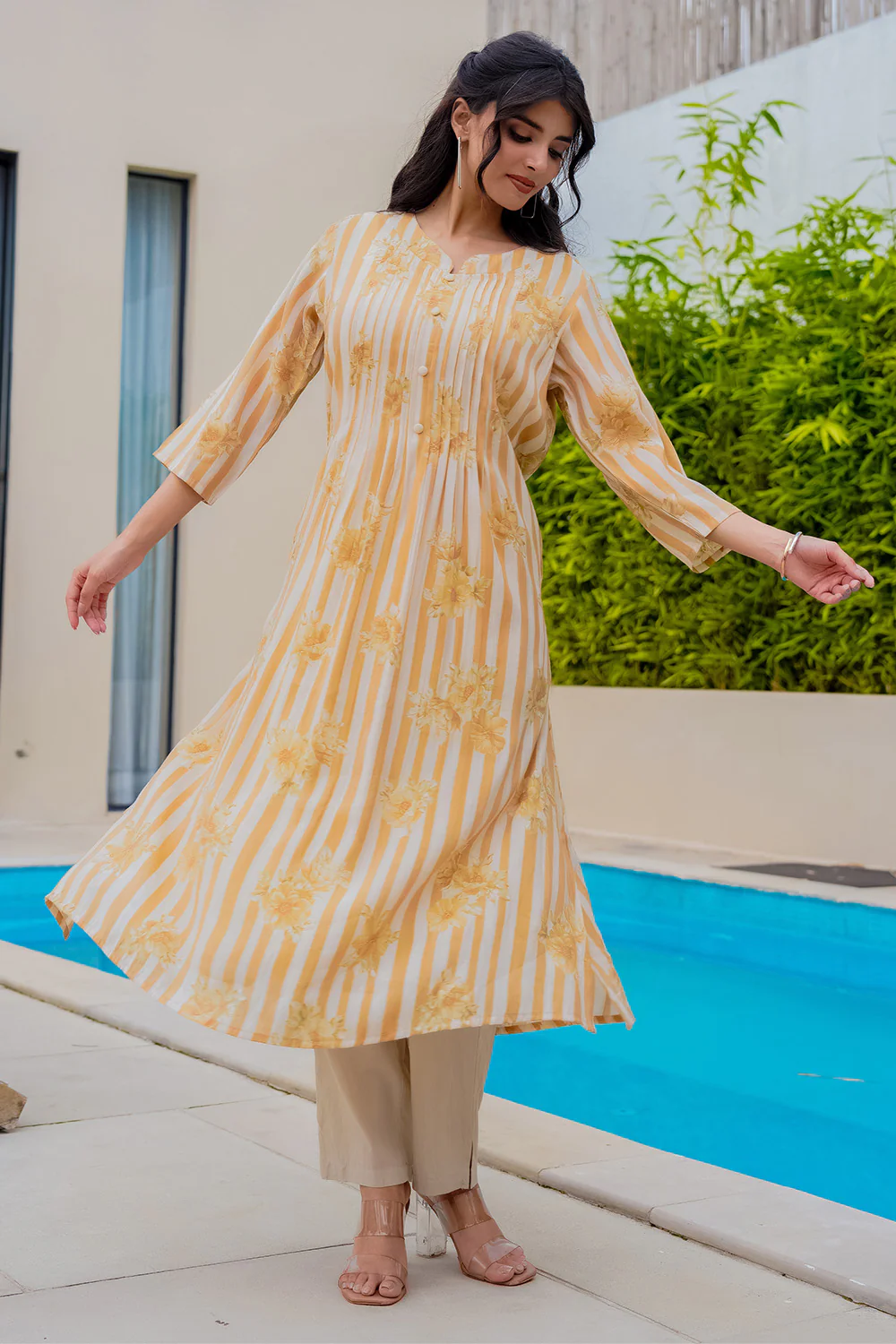 Mustard Muslin Floral Printed Kurta Set - Image 8