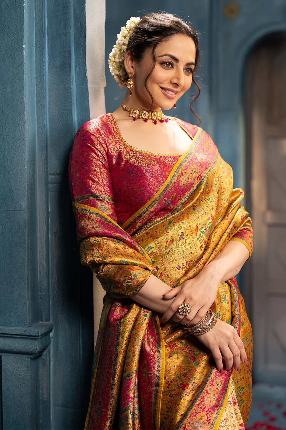Mustard Position Print Woven Silk Saree - Image 8