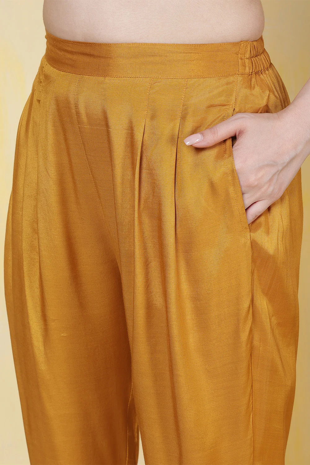 Mustard Printed Muslin Straight Suit - Image 5