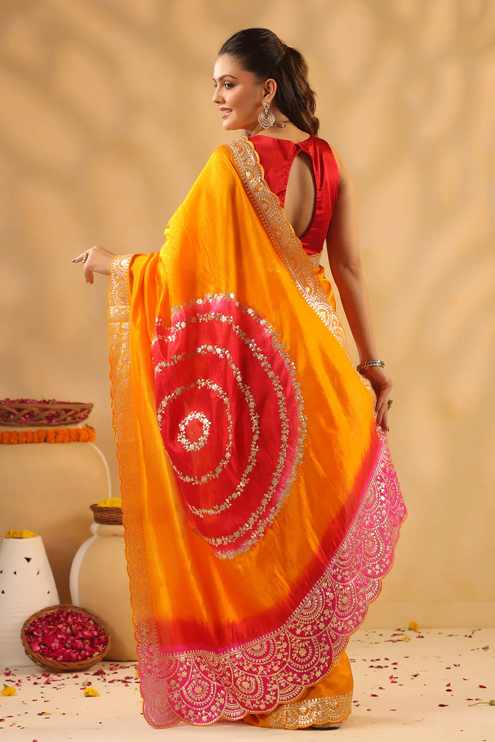 Mustard Pure Tissue Silk Zari Embroidered Saree - Image 3