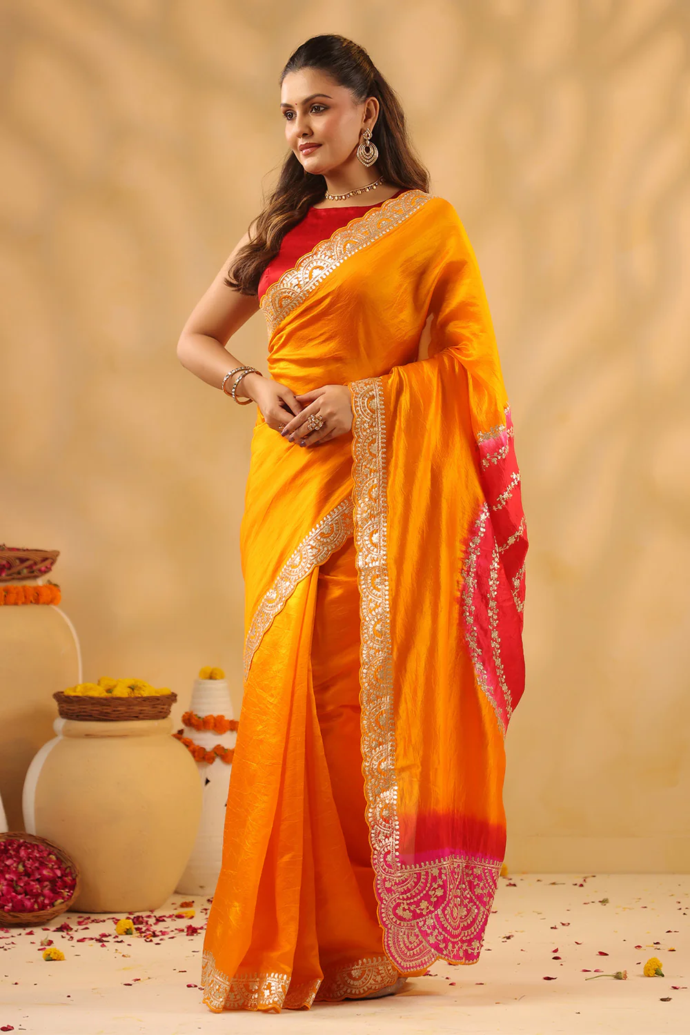 Mustard Pure Tissue Silk Zari Embroidered Saree - Image 4