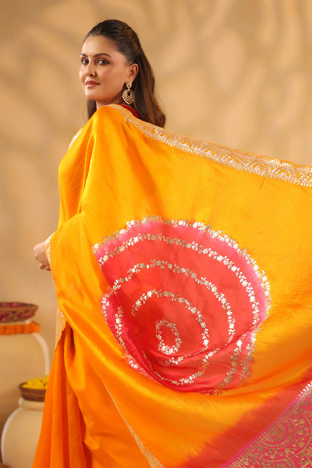 Mustard Pure Tissue Silk Zari Embroidered Saree - Image 6
