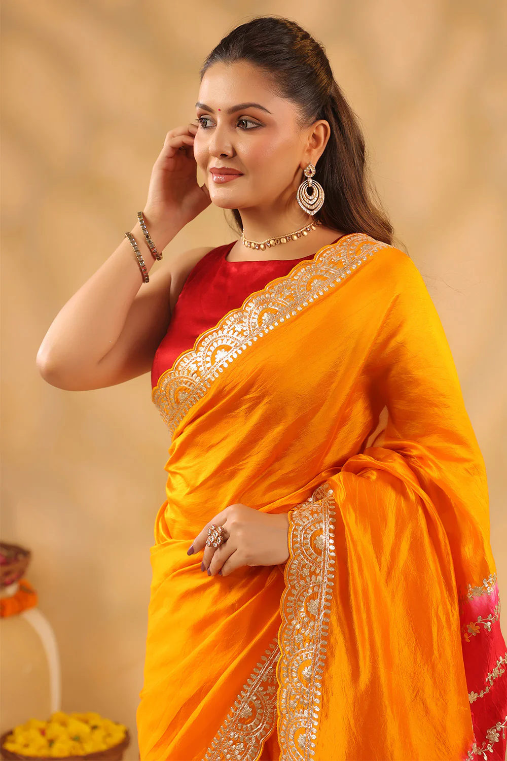 Mustard Pure Tissue Silk Zari Embroidered Saree - Image 7