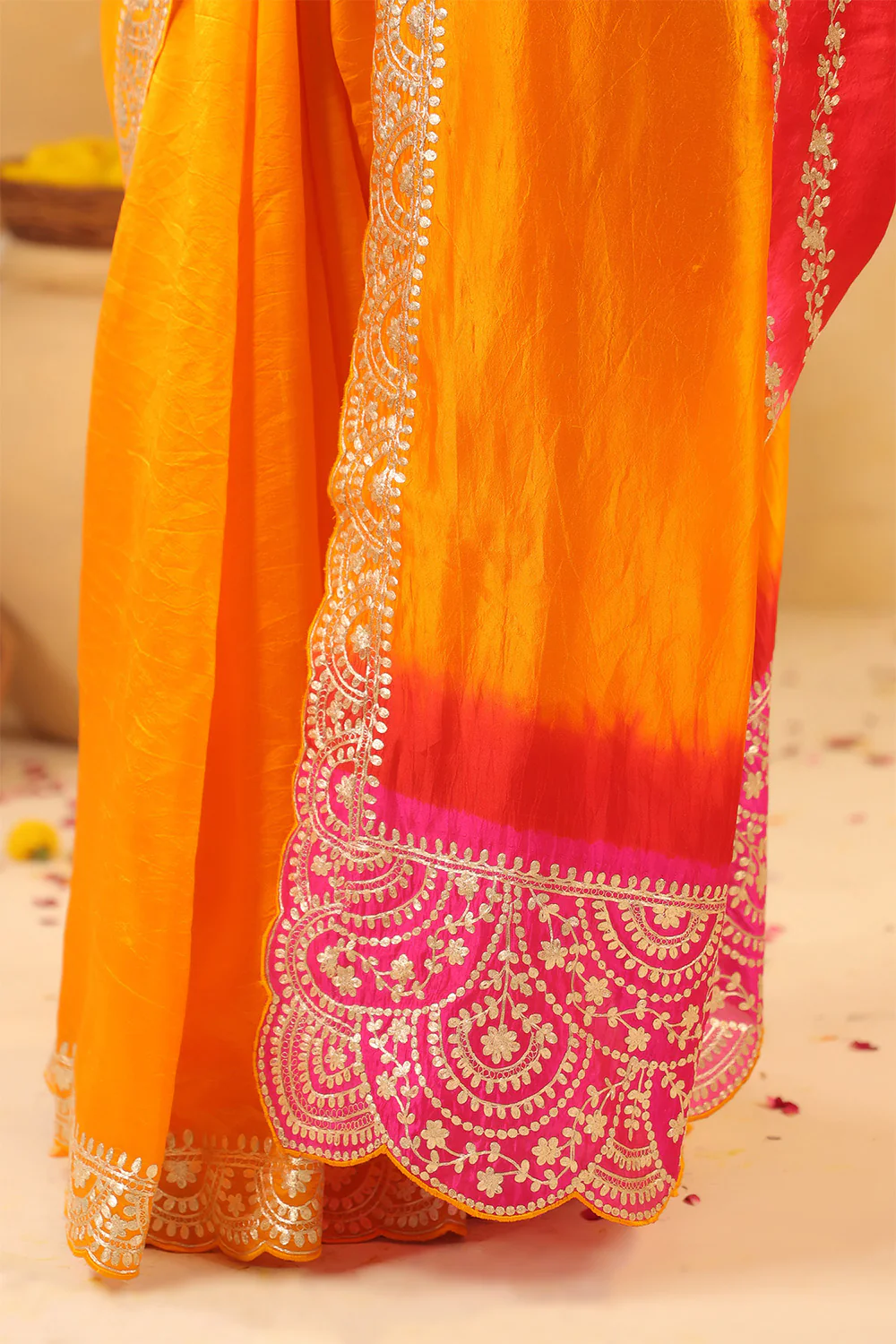 Mustard Pure Tissue Silk Zari Embroidered Saree - Image 9