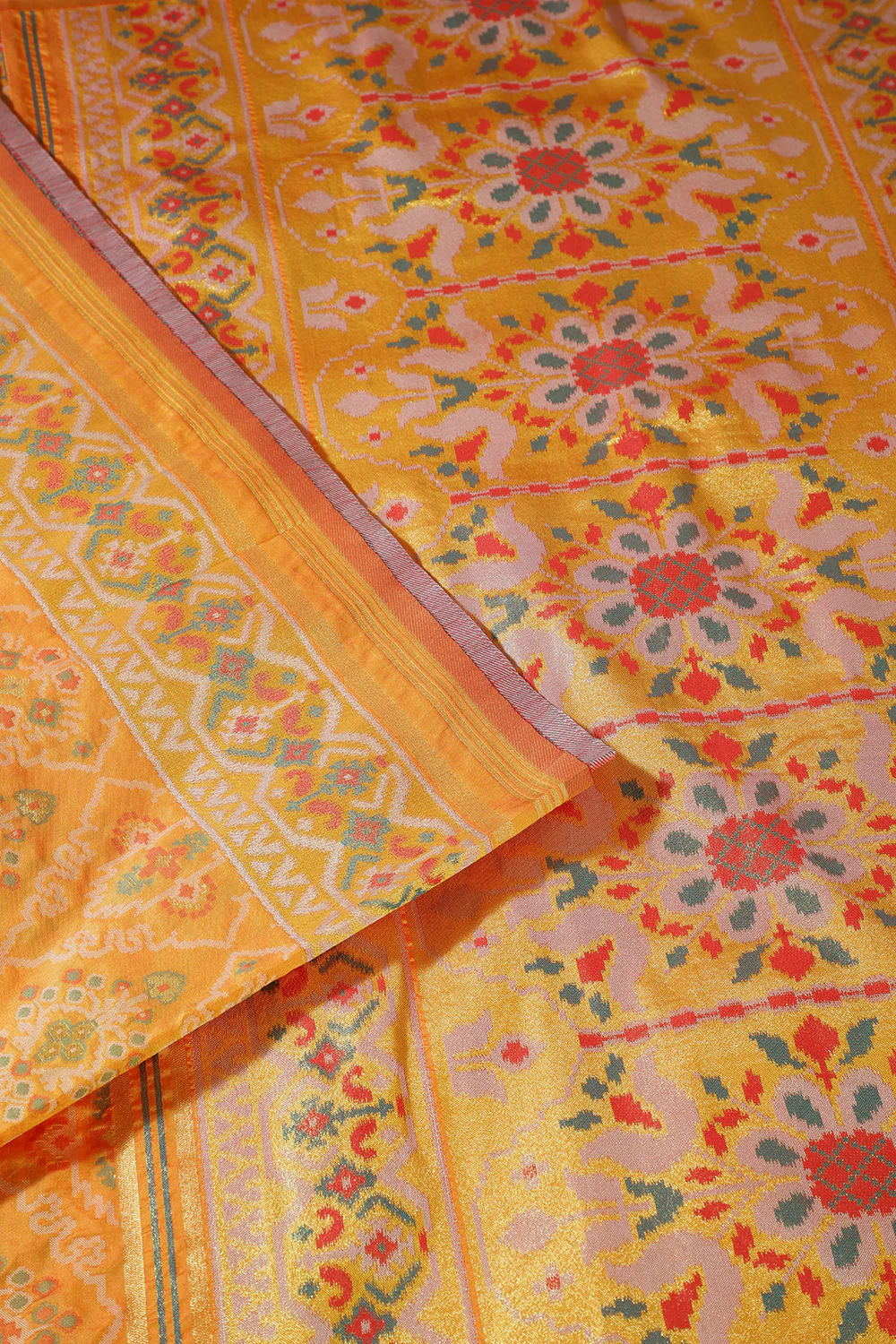 Mustard Silk Patola Woven Saree - Image 2