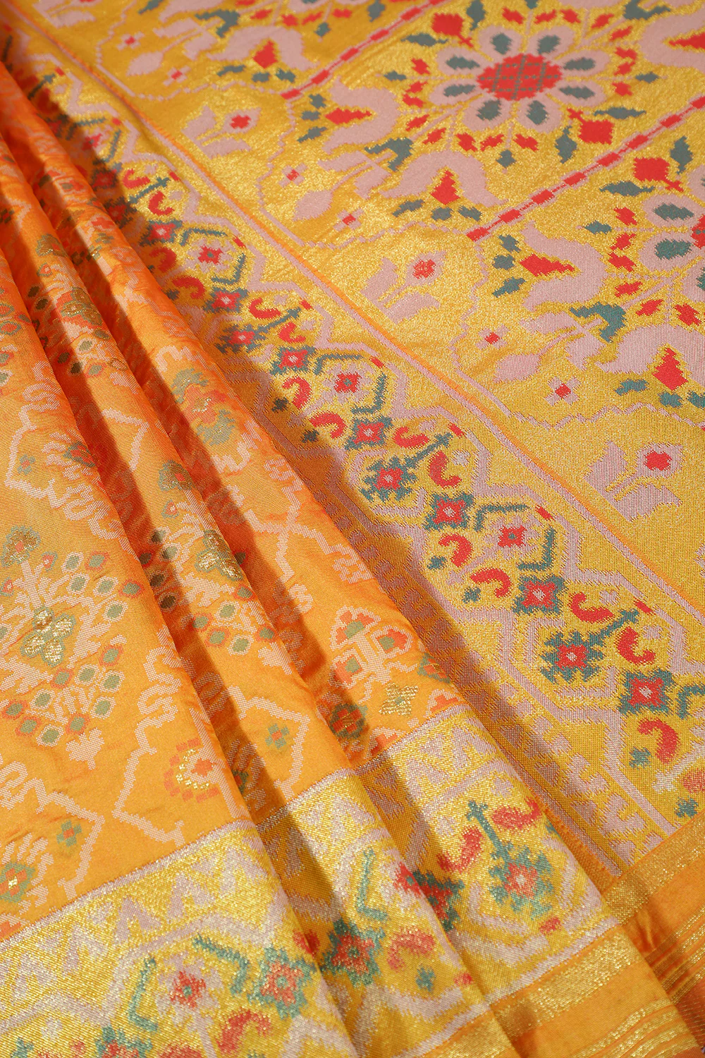 Mustard Silk Patola Woven Saree - Image 3