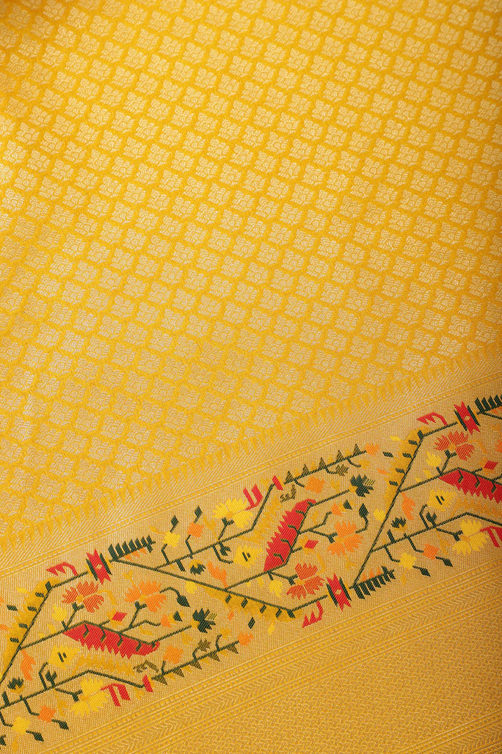 Mustard Soft Silk Zari and Resham woven Paithani Work Saree - Image 4