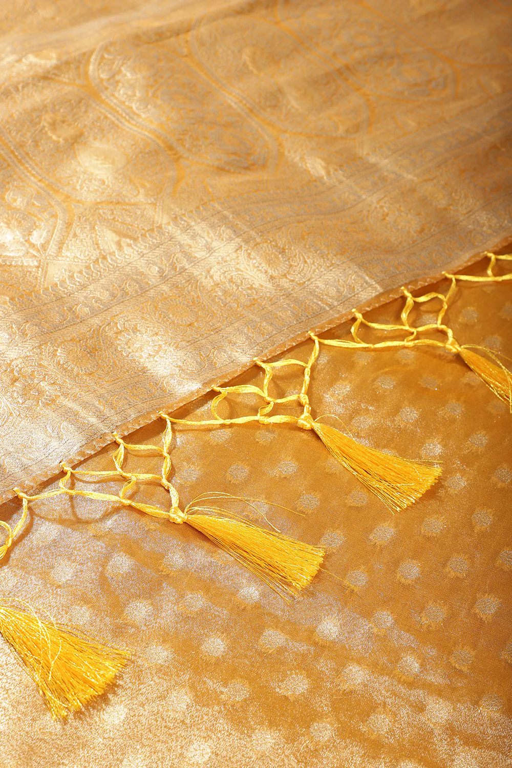 Mustard Tissue Silk Banarasi Woven Saree - Image 4