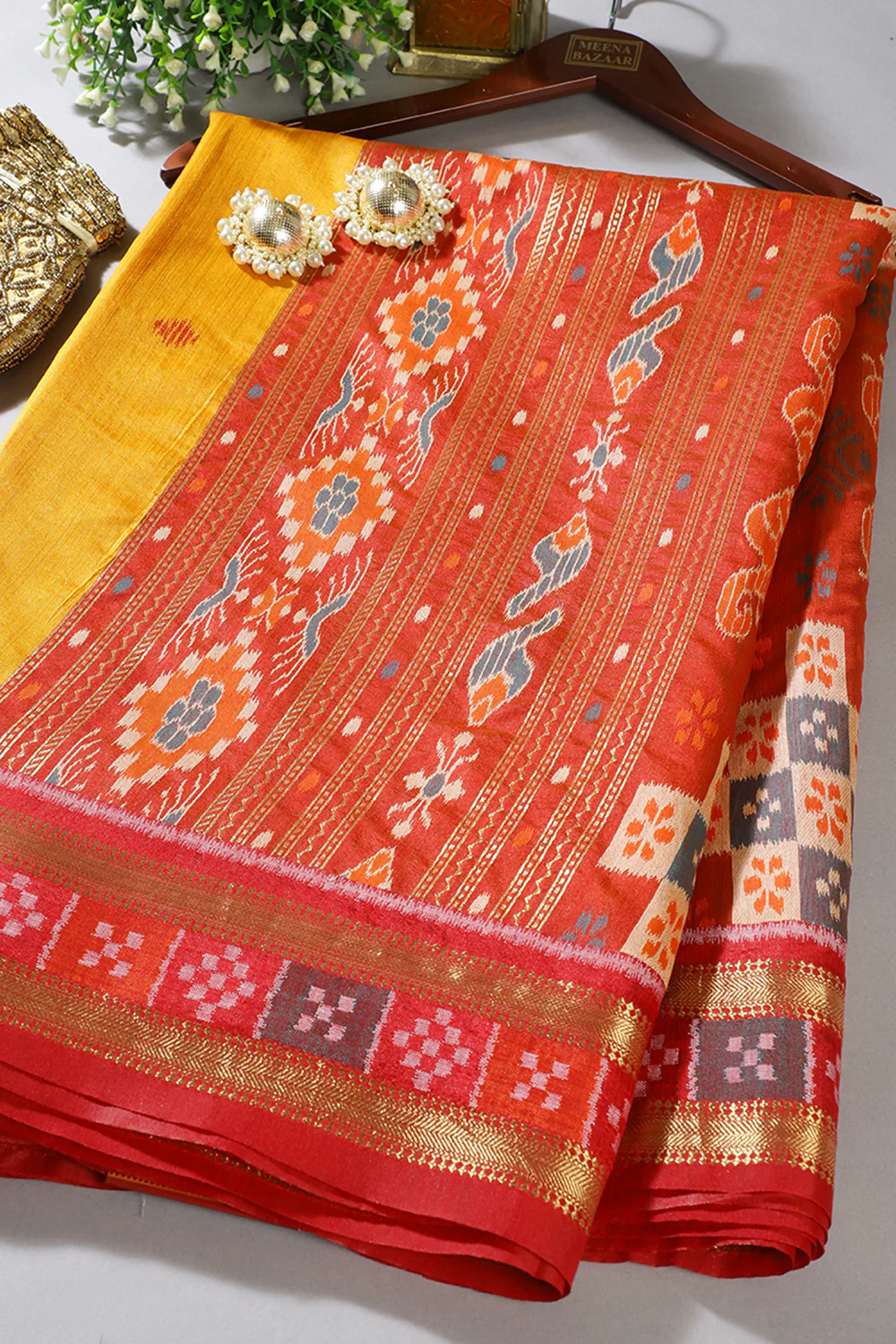 Mustard Tussar Silk Reham Woven Saree