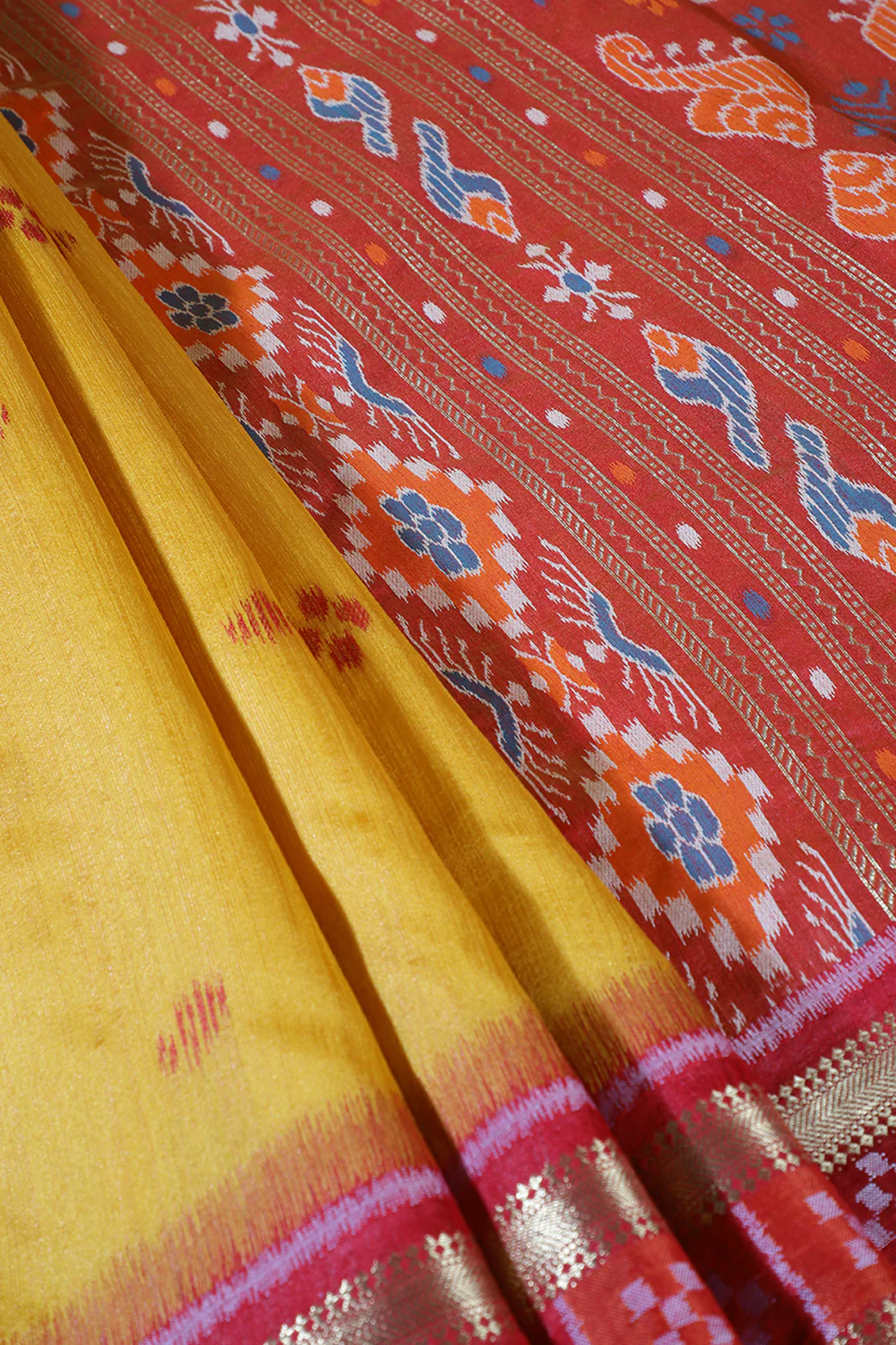 Mustard Tussar Silk Reham Woven Saree - Image 3