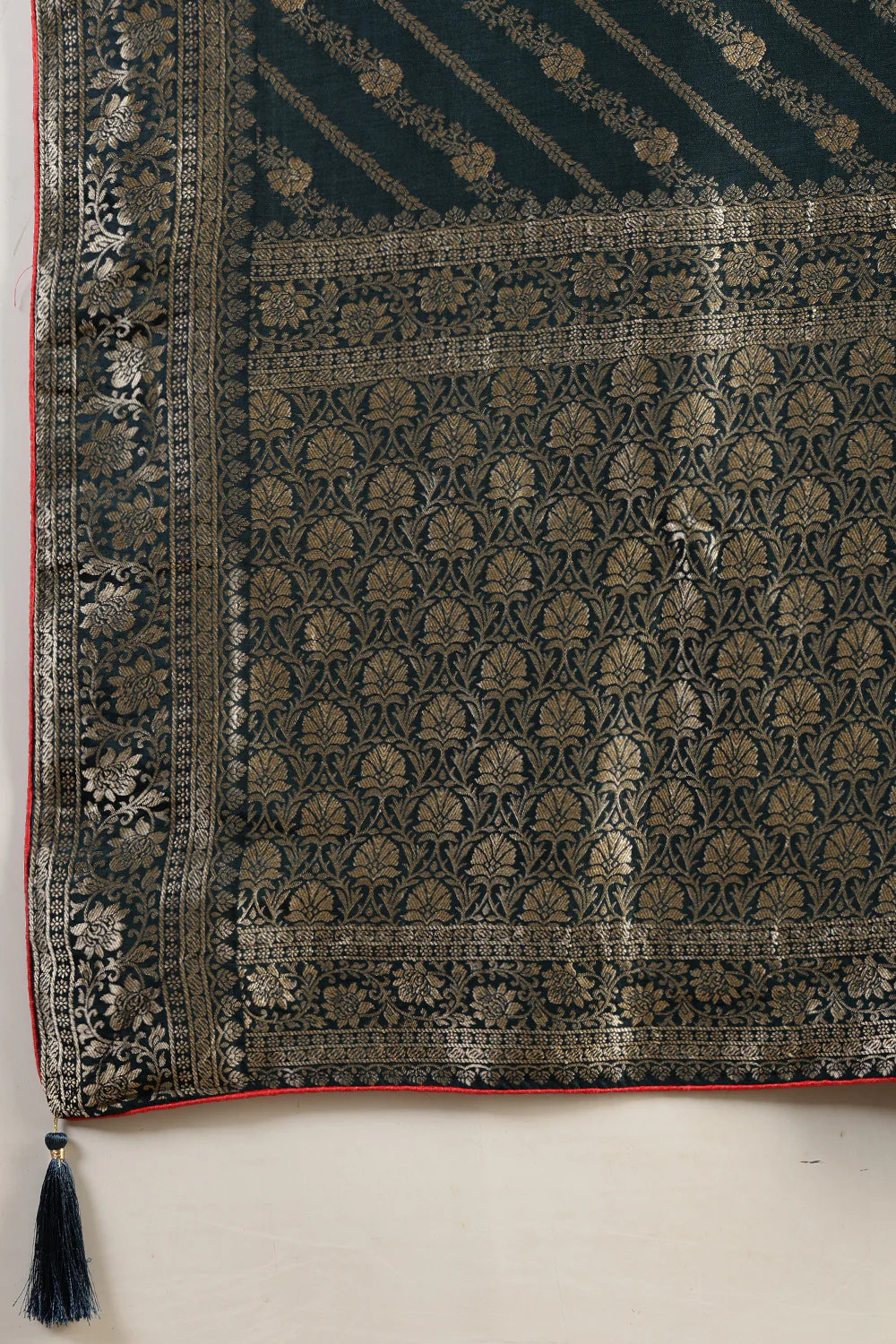 Navy Banarasi Woven Tussar Silk Saree - Image 10