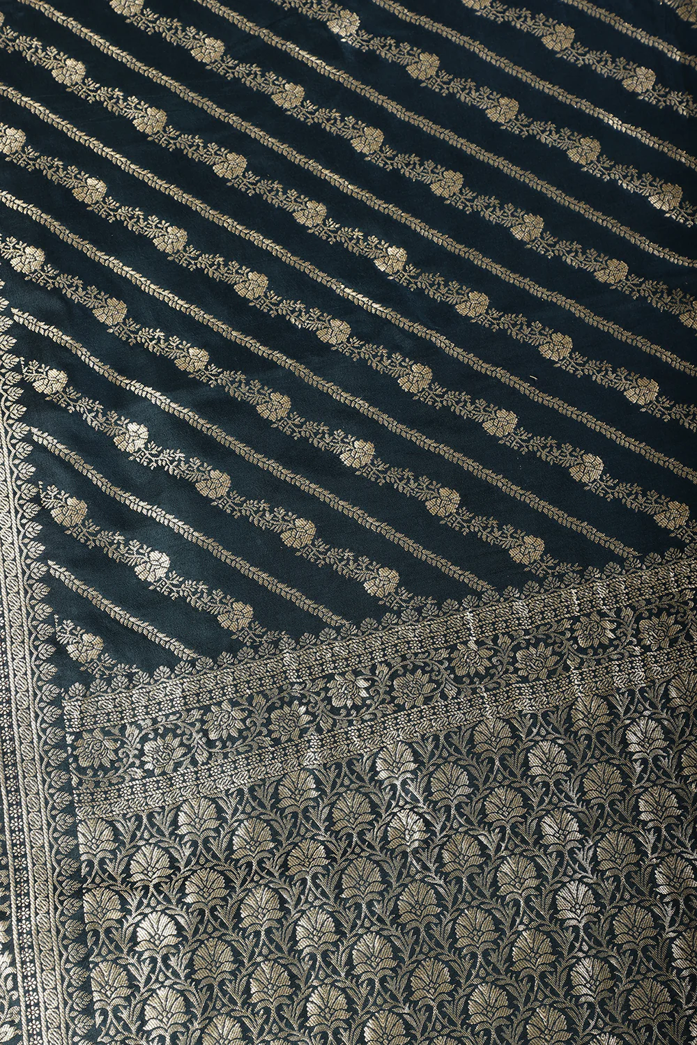 Navy Banarasi Woven Tussar Silk Saree - Image 7