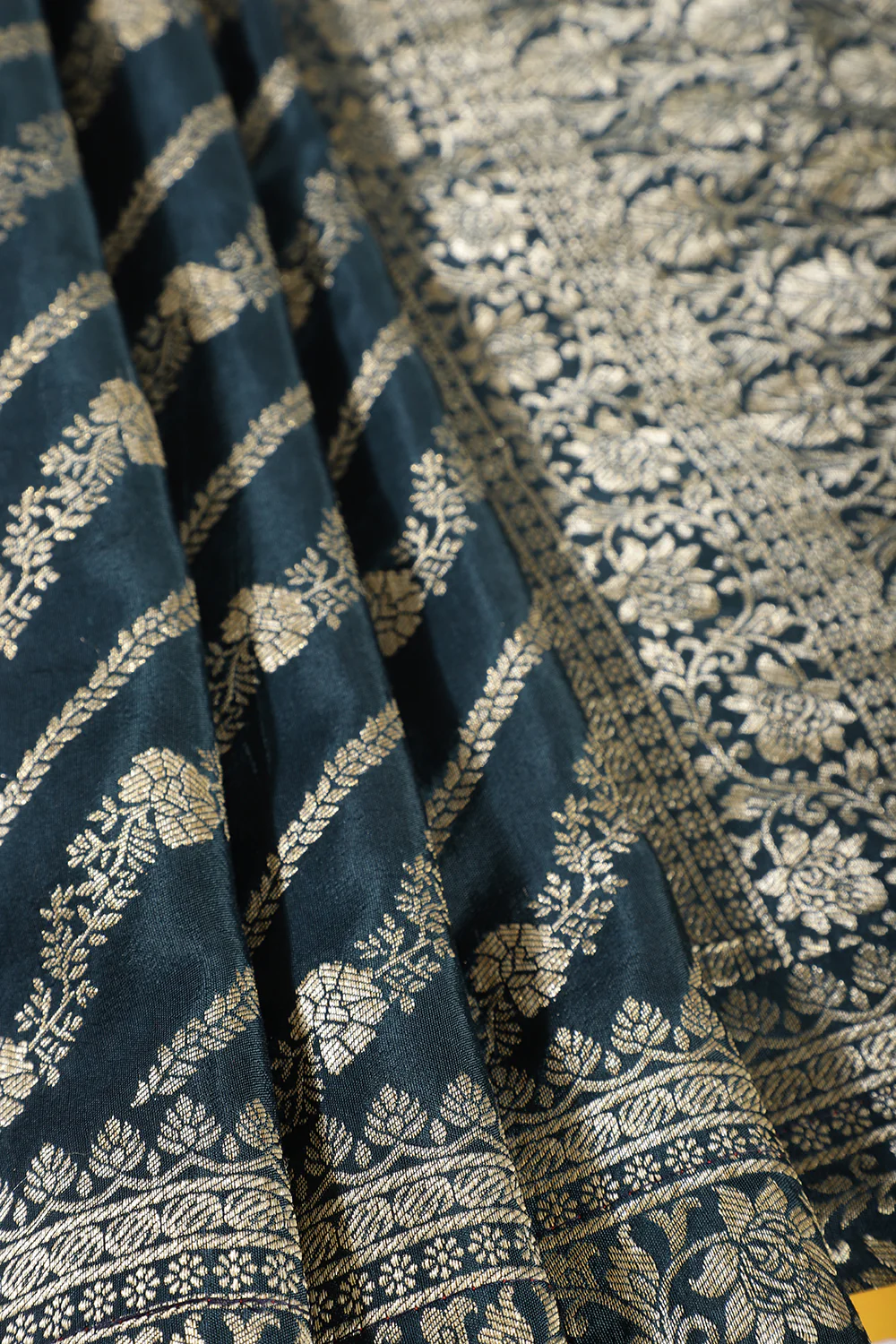 Navy Banarasi Woven Tussar Silk Saree - Image 8
