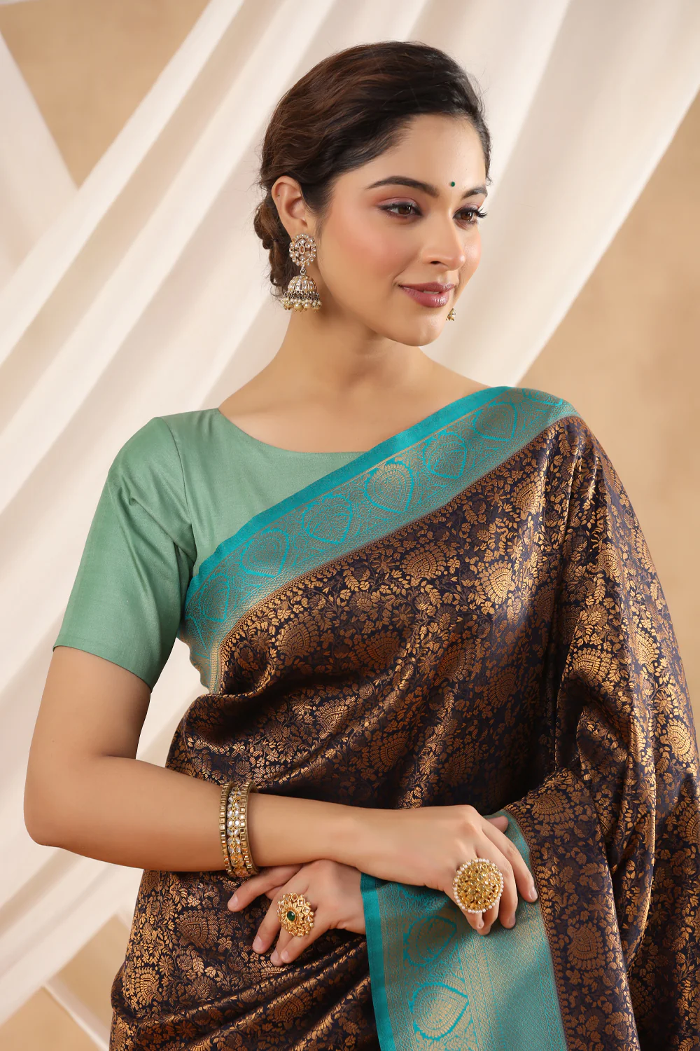 Navy Blue Color Woven Silk Saree - Image 8