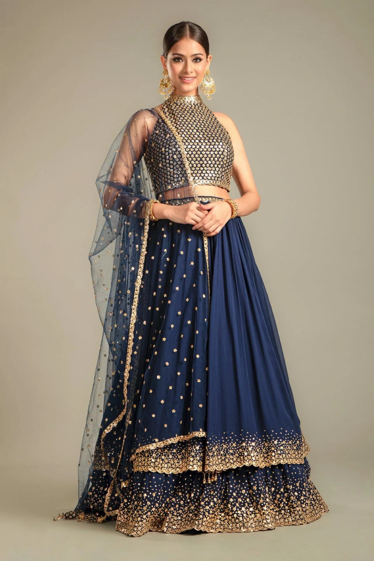 Navy Blue Georgette Lehenga - Image 3