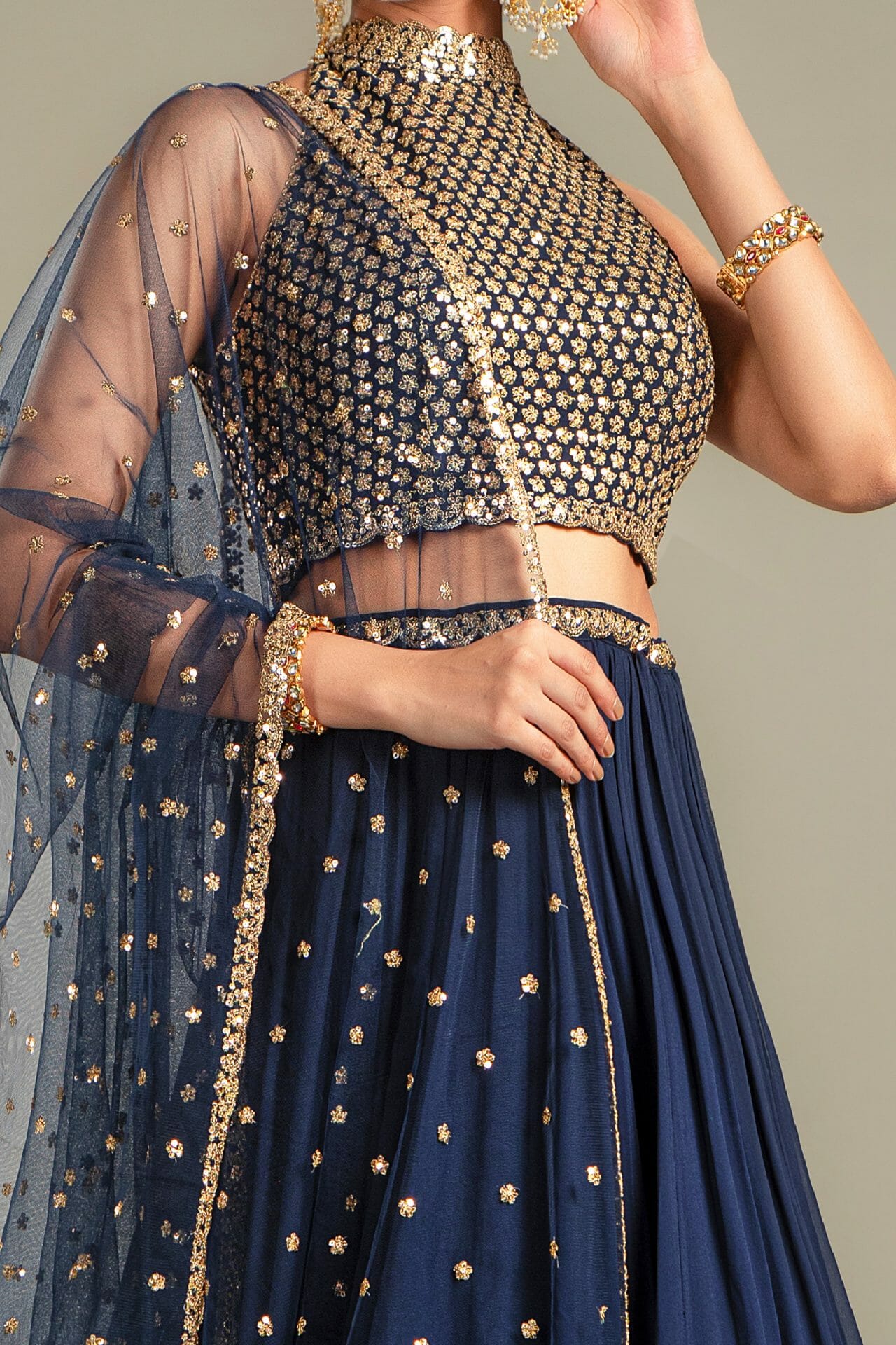 Navy Blue Georgette Lehenga - Image 4