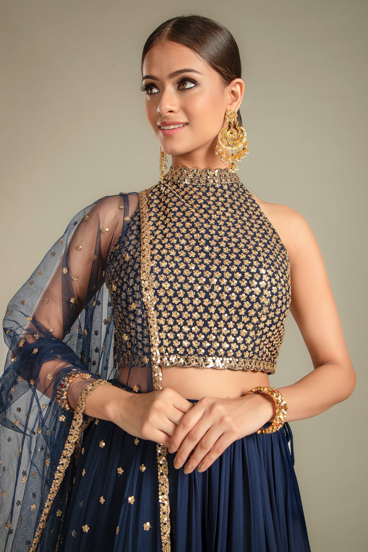 Navy Blue Georgette Lehenga - Image 6