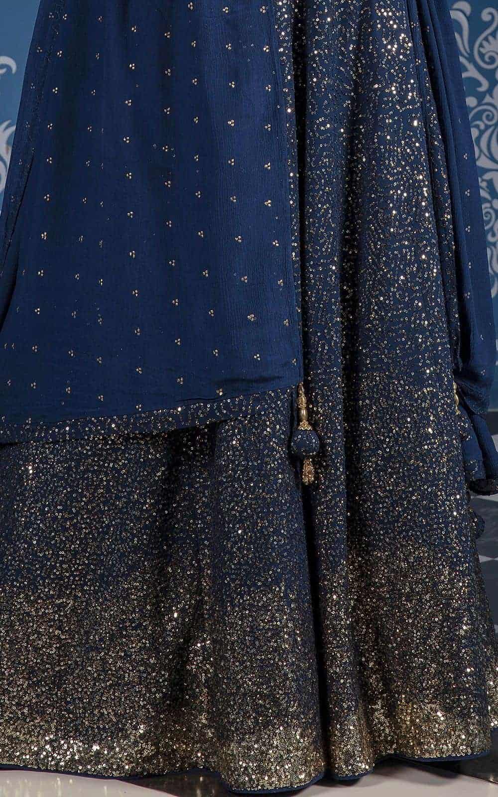 Navy Blue Georgette Lehenga. - Image 3