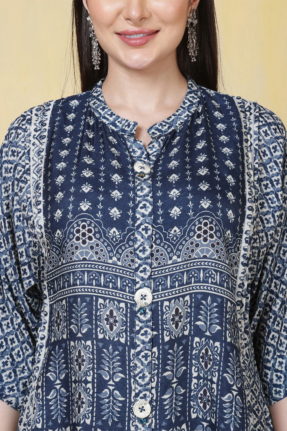 Navy Blue Muslin Printed Kurta Set - Image 5