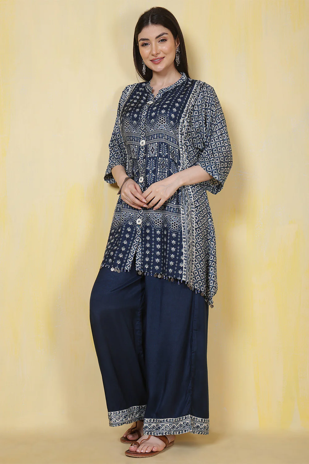 Navy Blue Muslin Printed Kurta Set - Image 7