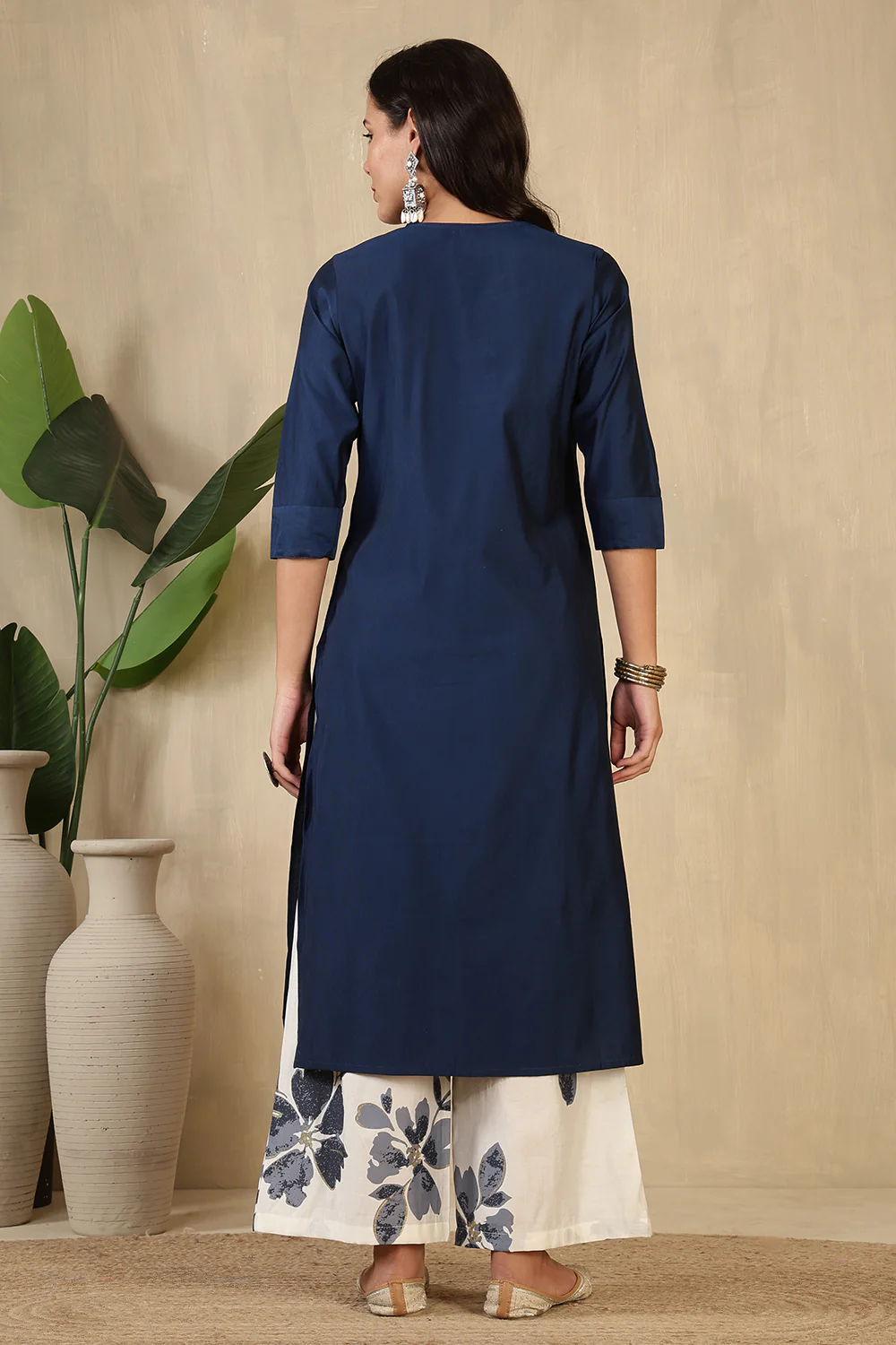 Navy Chanderi Cotton Kurta Set - Image 3