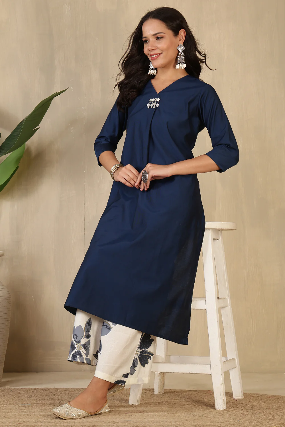 Navy Chanderi Cotton Kurta Set - Image 5