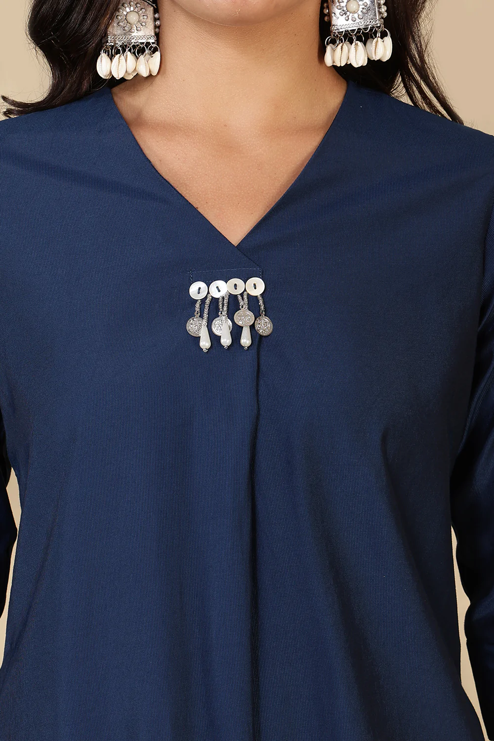 Navy Chanderi Cotton Kurta Set - Image 6