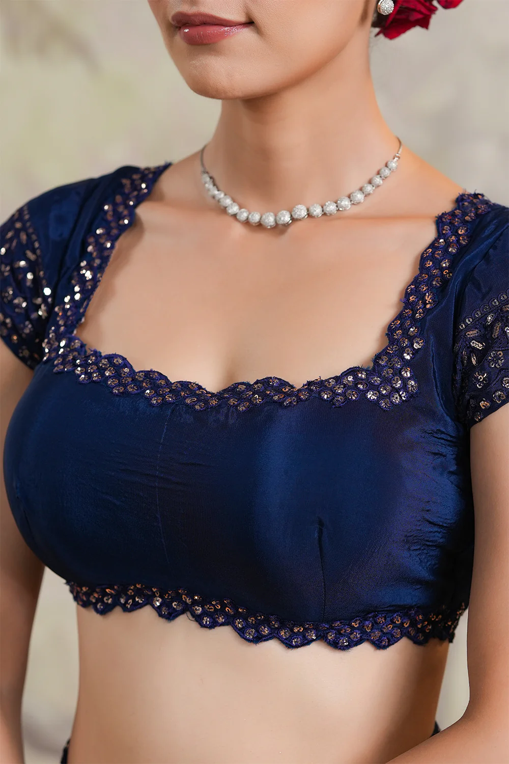 Navy Color Sequins Embroidered Georgette Saree - Image 9