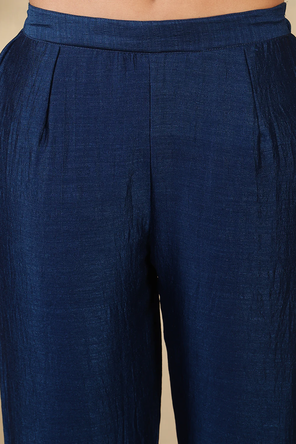 Navy Crepe Silk Neck Embroidered Suit - Image 7