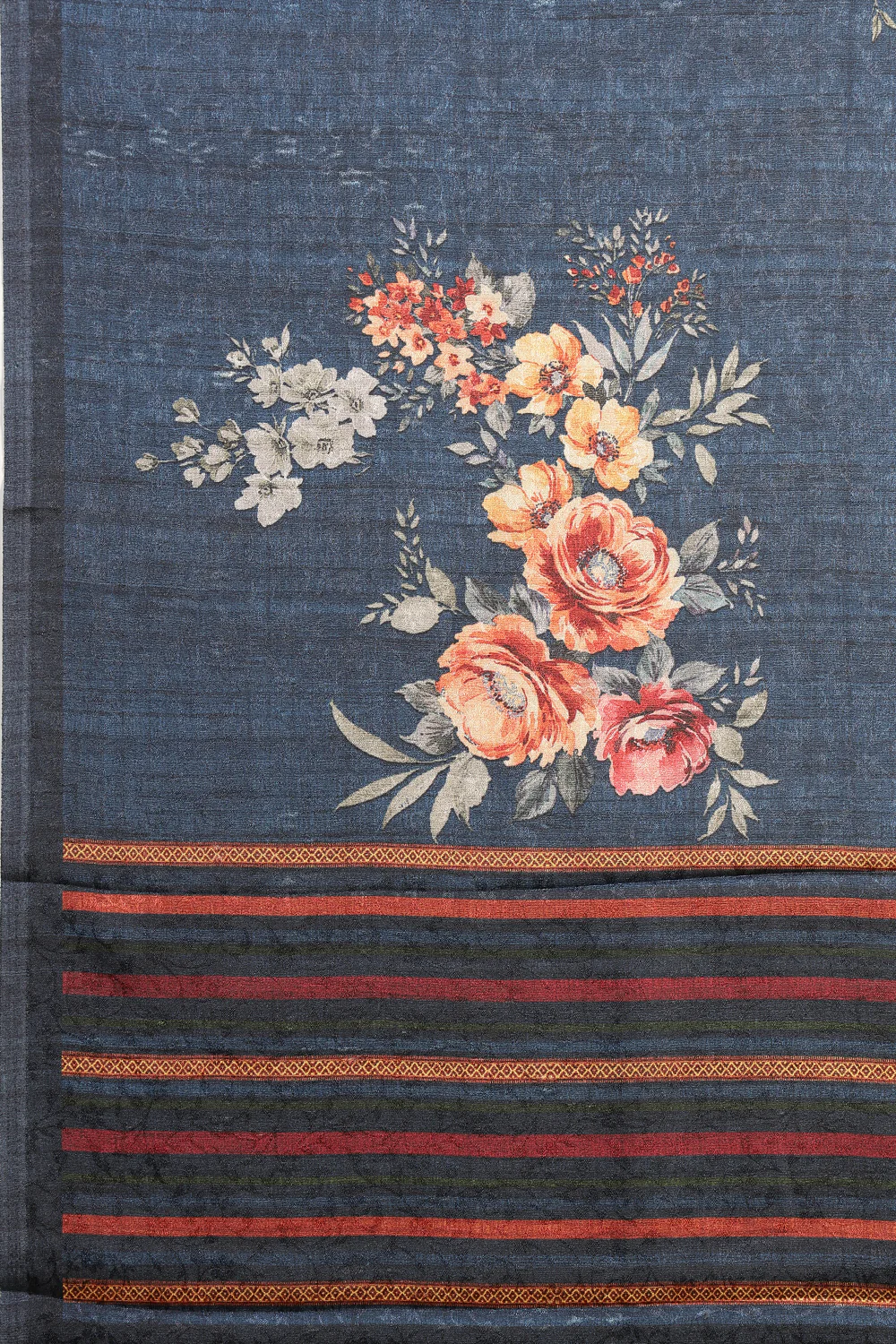 Navy Jacquard Silk Printed Saree - Image 10