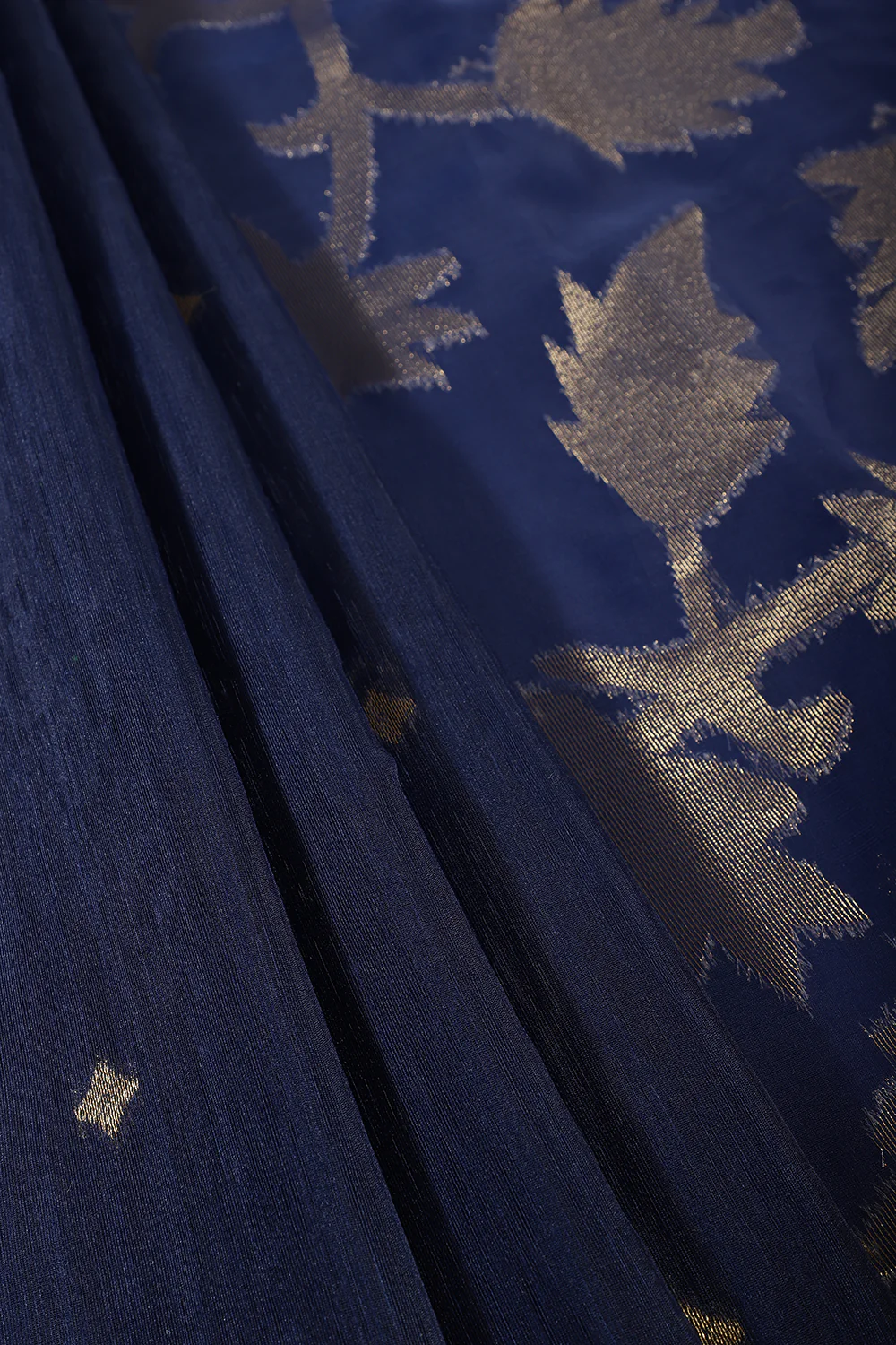 Navy Tussar Silk Floral Zari Woven Saree - Image 3