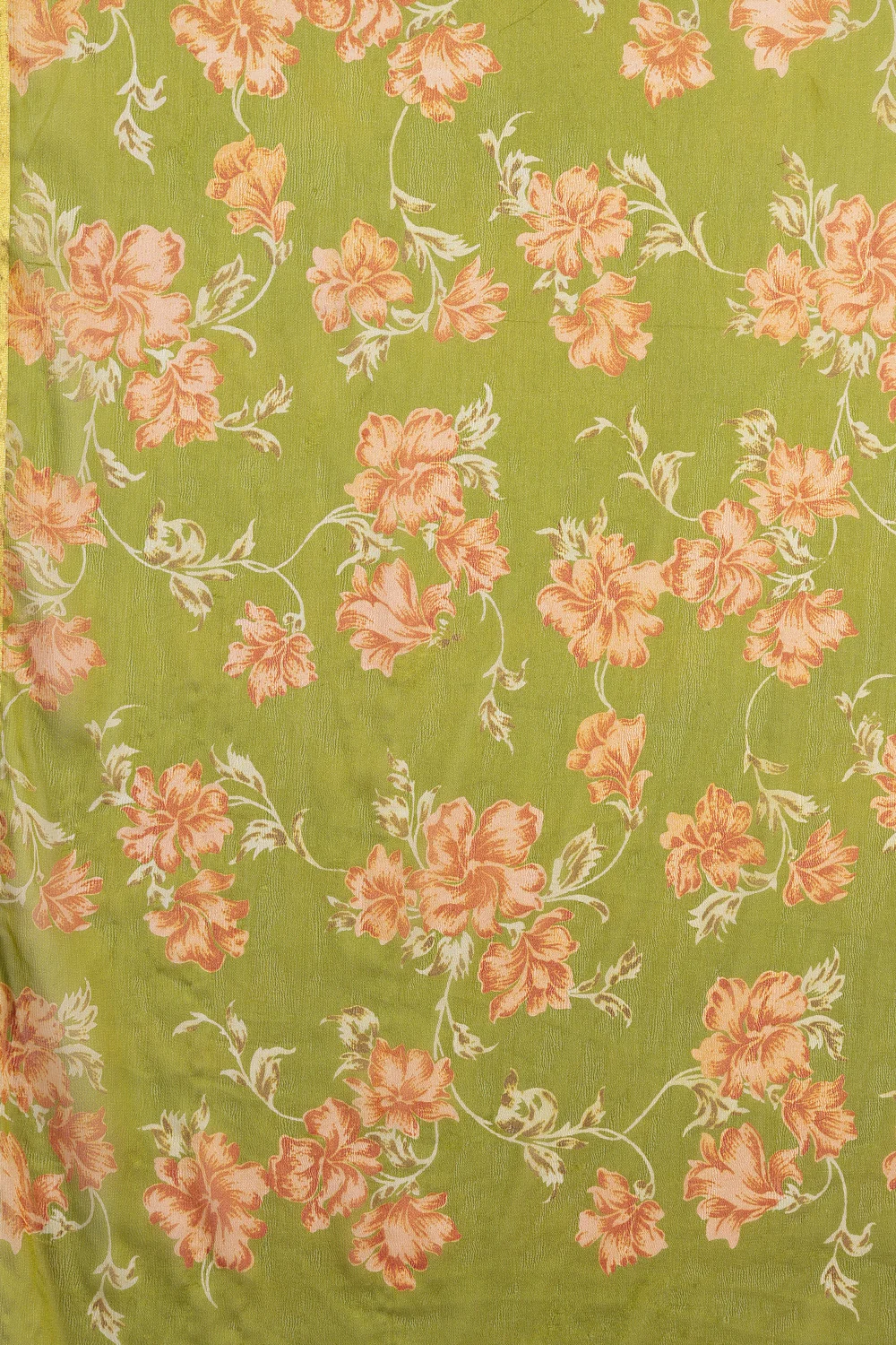 Olive Green Chiffon Floral Zari Border & Floral Printed Saree - Image 6