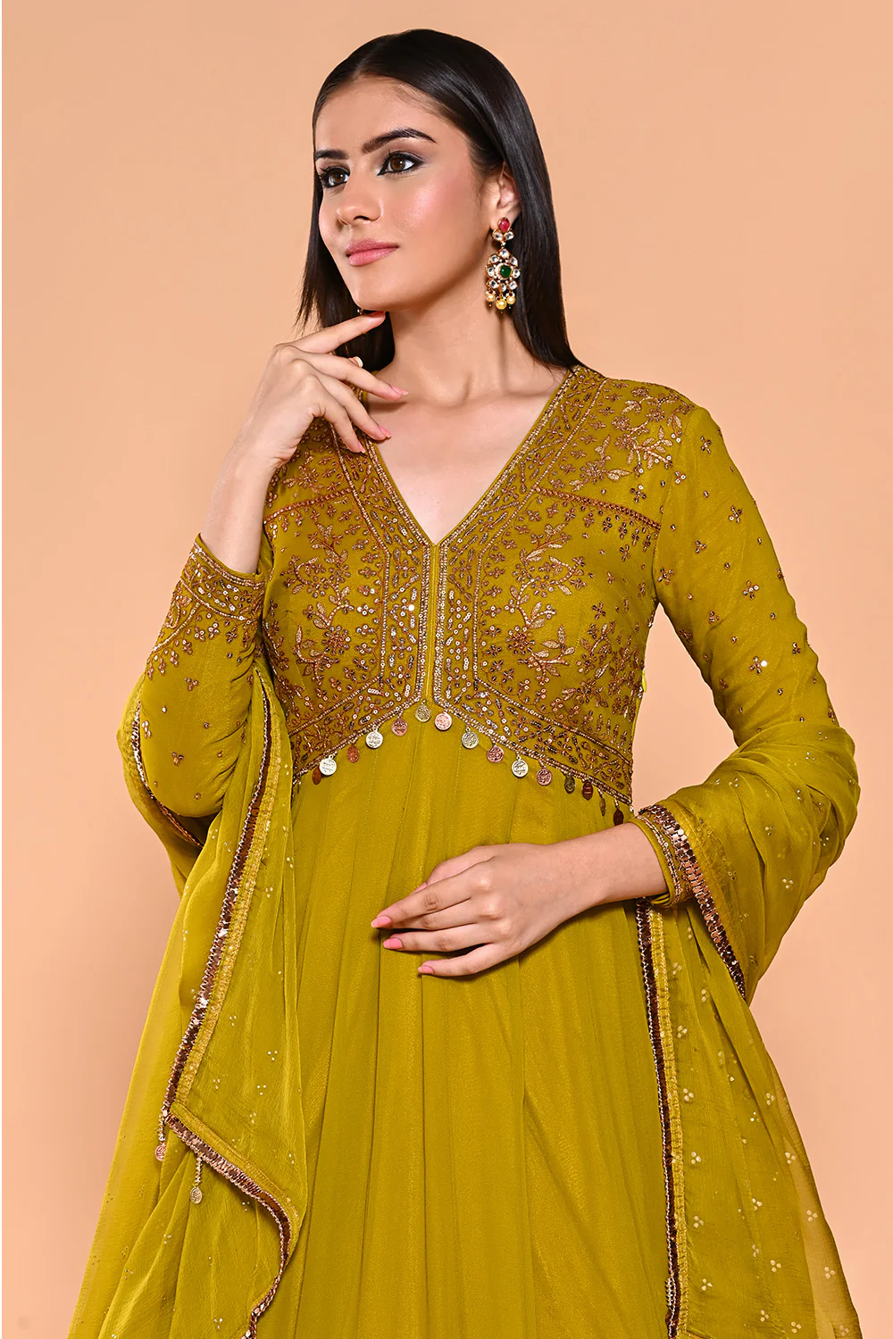 Olive Green Color Georgette Alia-Cut Anarkali Suit - Image 4