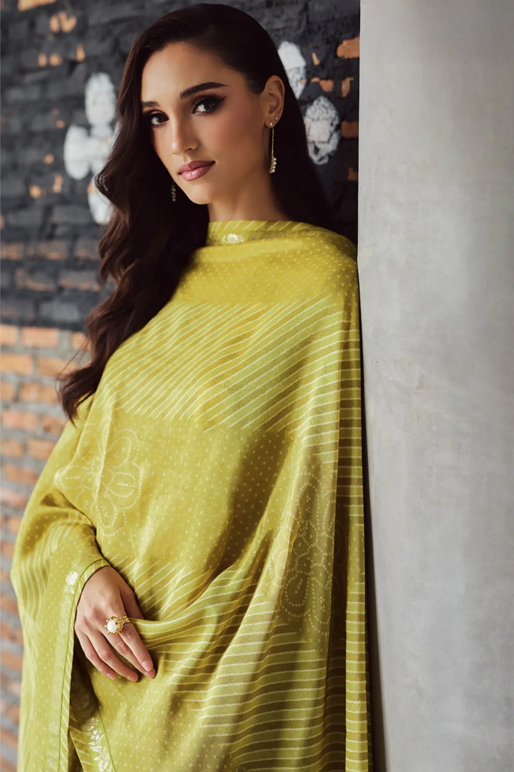 Olive Green Crepe Silk Bandhani Printed, Embroidered And Zari Woven Unstitched Suit - Image 2