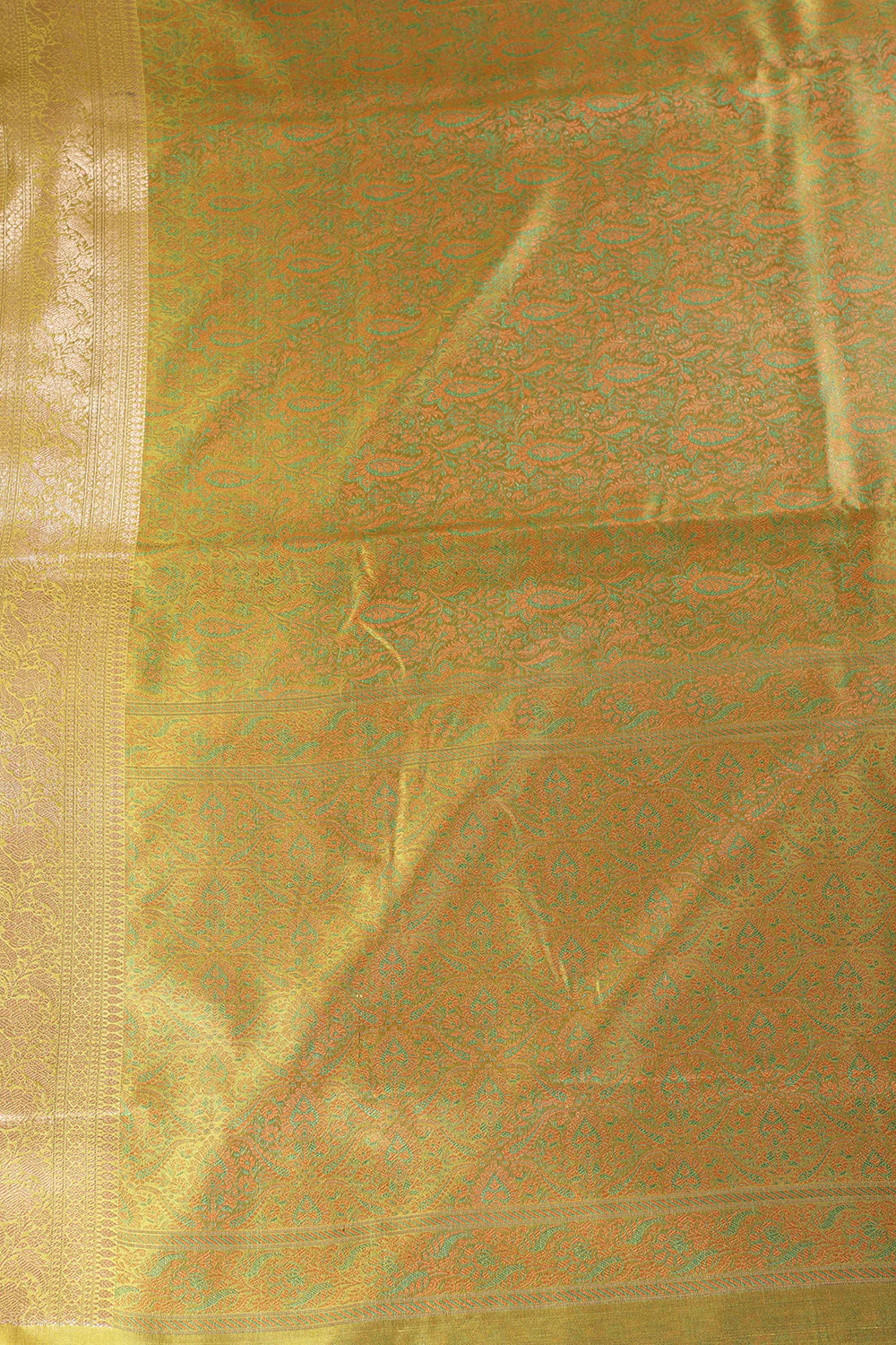 Olive Green Silk Floral and Paisley Resham & Zari Woven Saree - Image 2