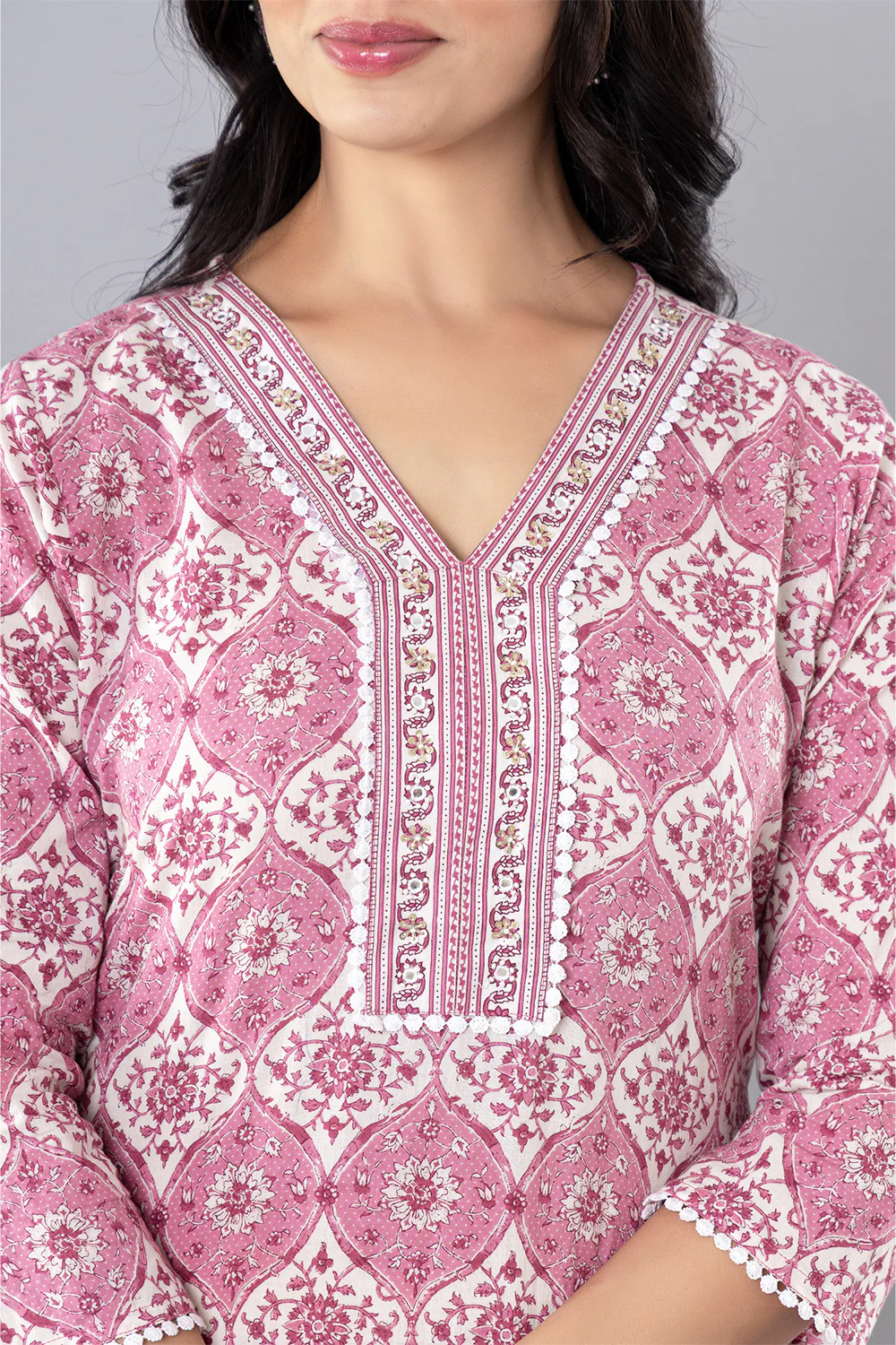 Onion Pink Cotton Floral Printed Suit - Image 3