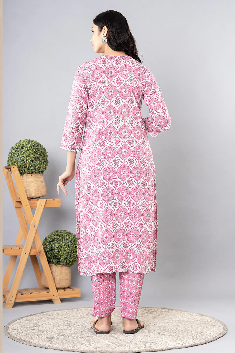 Onion Pink Cotton Floral Printed Suit - Image 4