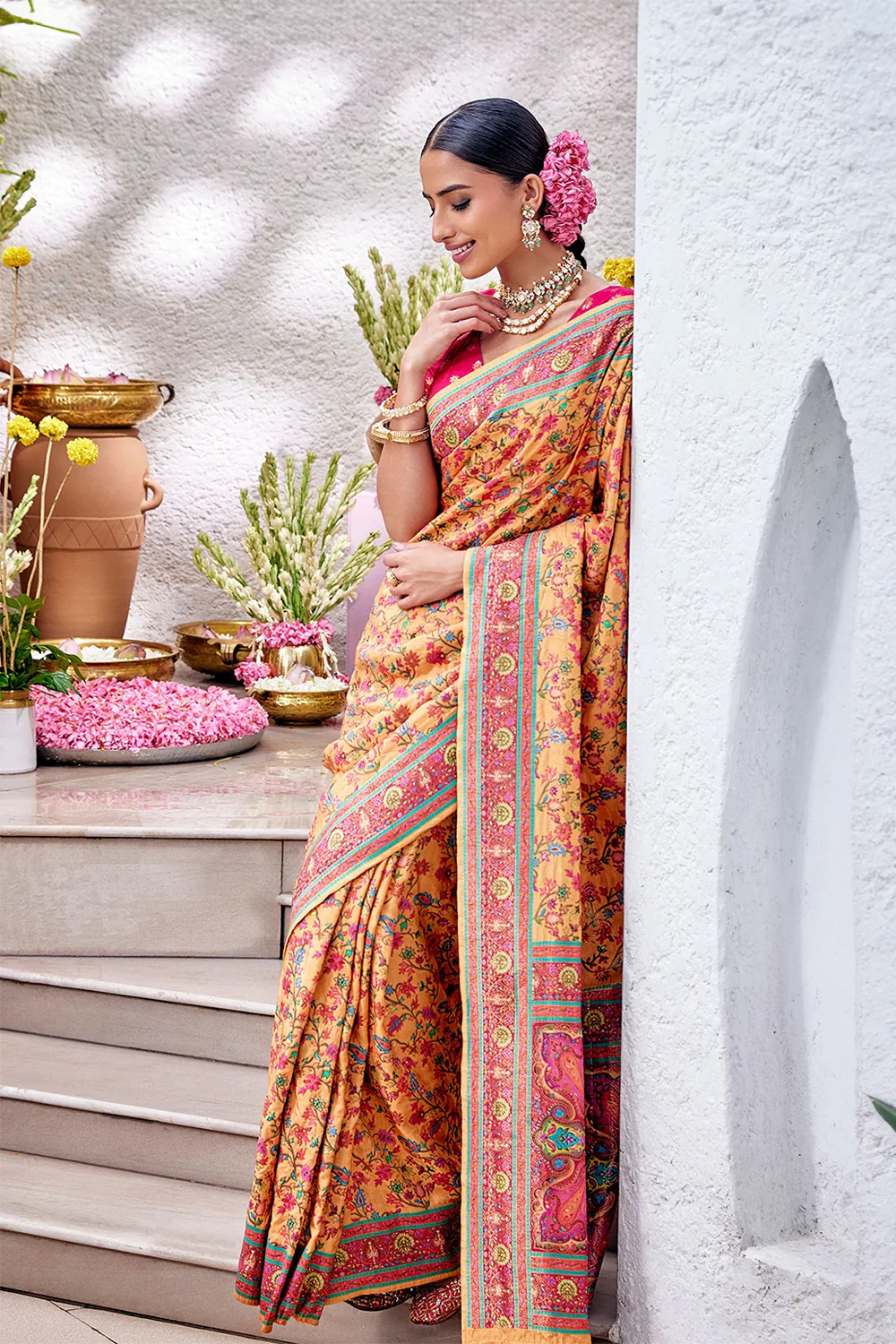 Orange Color Weaving Upada Silk Saree - Image 2